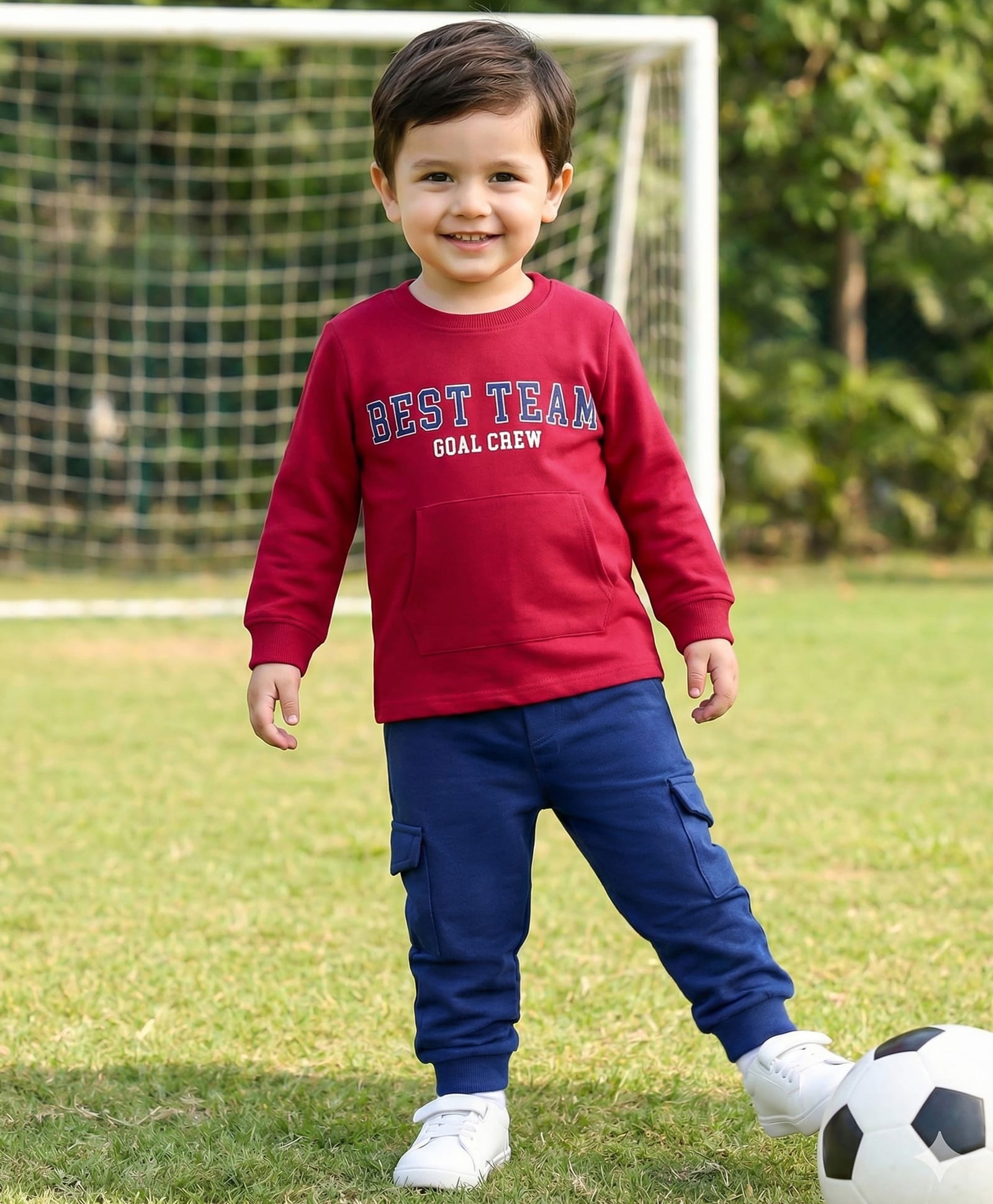 Babyhug Single Jersey Knit Full Sleeves Text Printed T-Shirt & Lounge Pant with Kangaroo Pockets - Red & Blue-picture-28