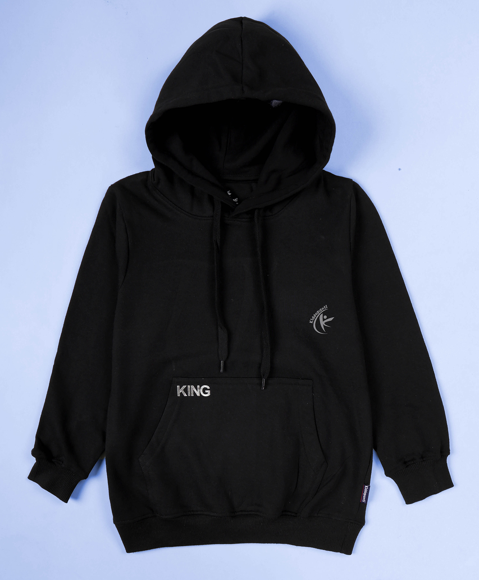 Kiddopanti Fleece Knit Full Sleeves Lion Back Foil Printed Light Winter Hooded Sweatshirt - Black-picture-36