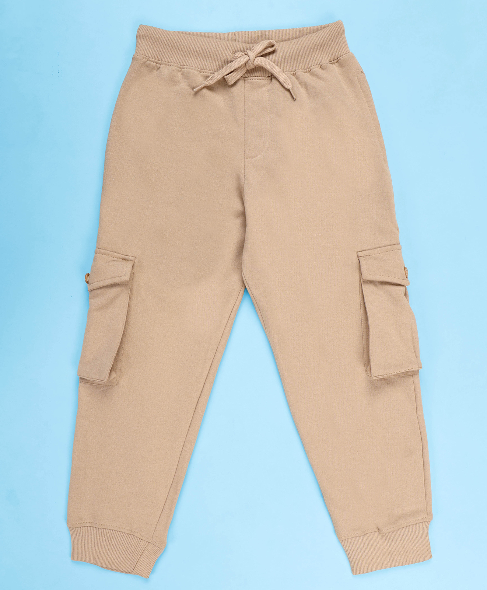 Kiddopanti Fleece Knit Solid Light Winter Joggers - Beige-picture-26