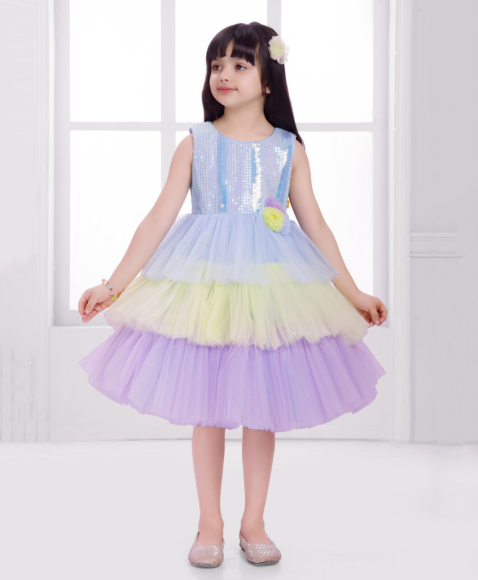Ministitch Woven Sleeveless Sequin Embellished Layered Dress - Sky Blue-image-26