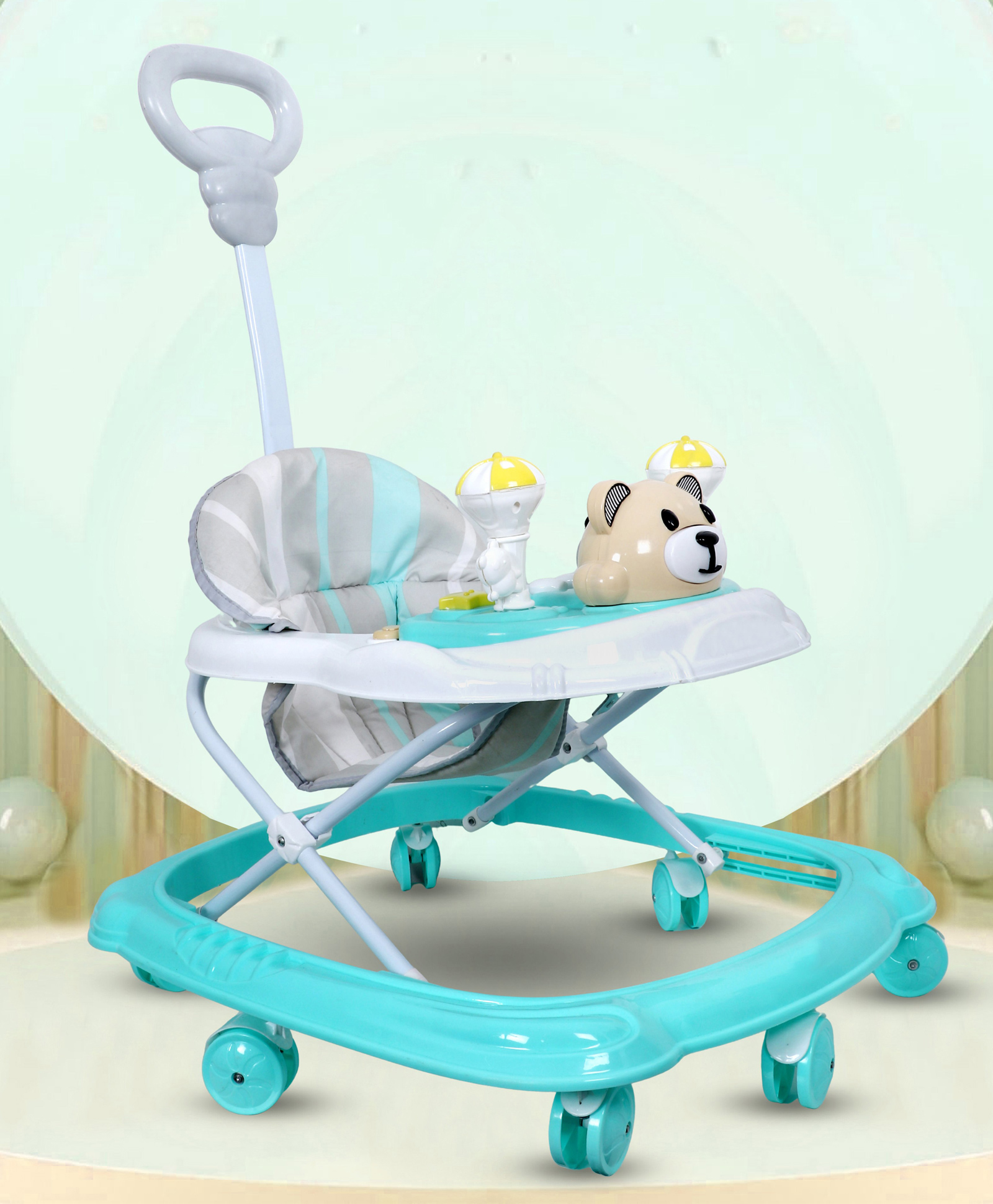 BISHMEVA Presents Baby Walkers for 6-18 Months | 3 Level Height Adjustment Walker with Switchable Food & Musical Toy Tray/Advanced Baby Activity Walker for Kids - Blue-image-35