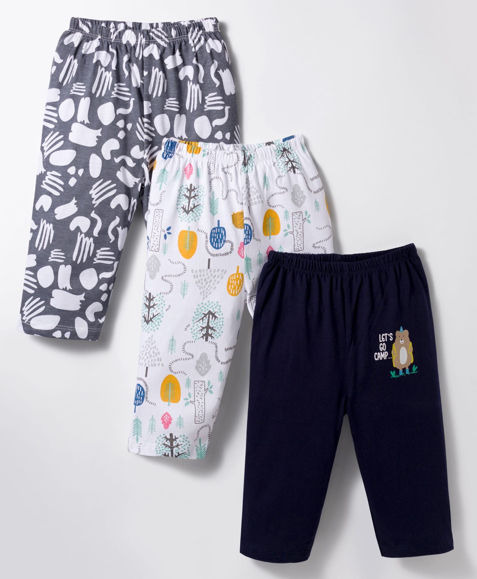 OHMS Single Jersey Knit Full Length Lounge Pant With Animal Print Pack Of 3 - Navy Blue White & Grey-picture-10