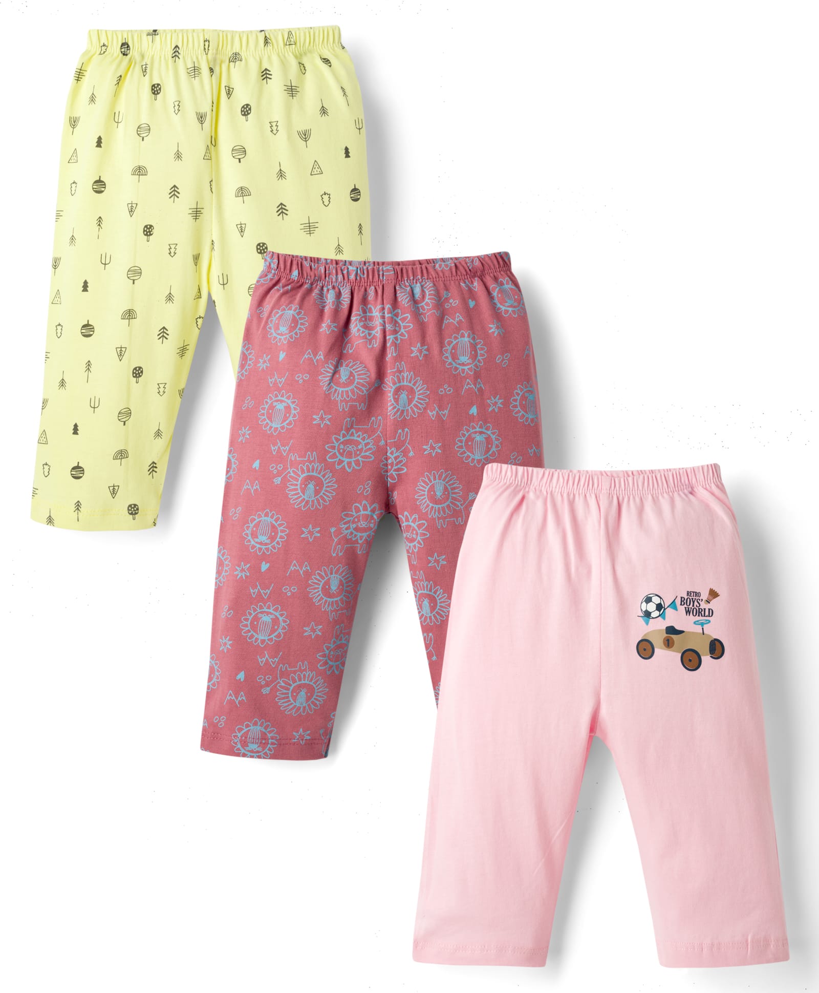 OHMS Single Jersey Knit Full Length Lounge Pants with Tropical Theme Print Pack of 3 - Pink Yellow & Rose Gold-image-25