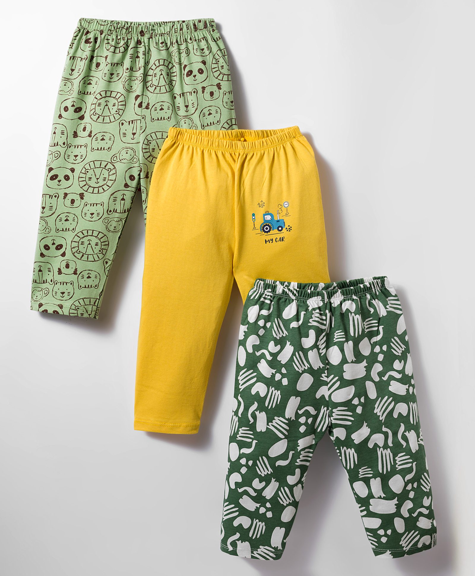 OHMS Single Jersey Knit Full Length Lounge Pant With Animal Print Pack Of 3 - Yellow Olive Green & Green-picture-37