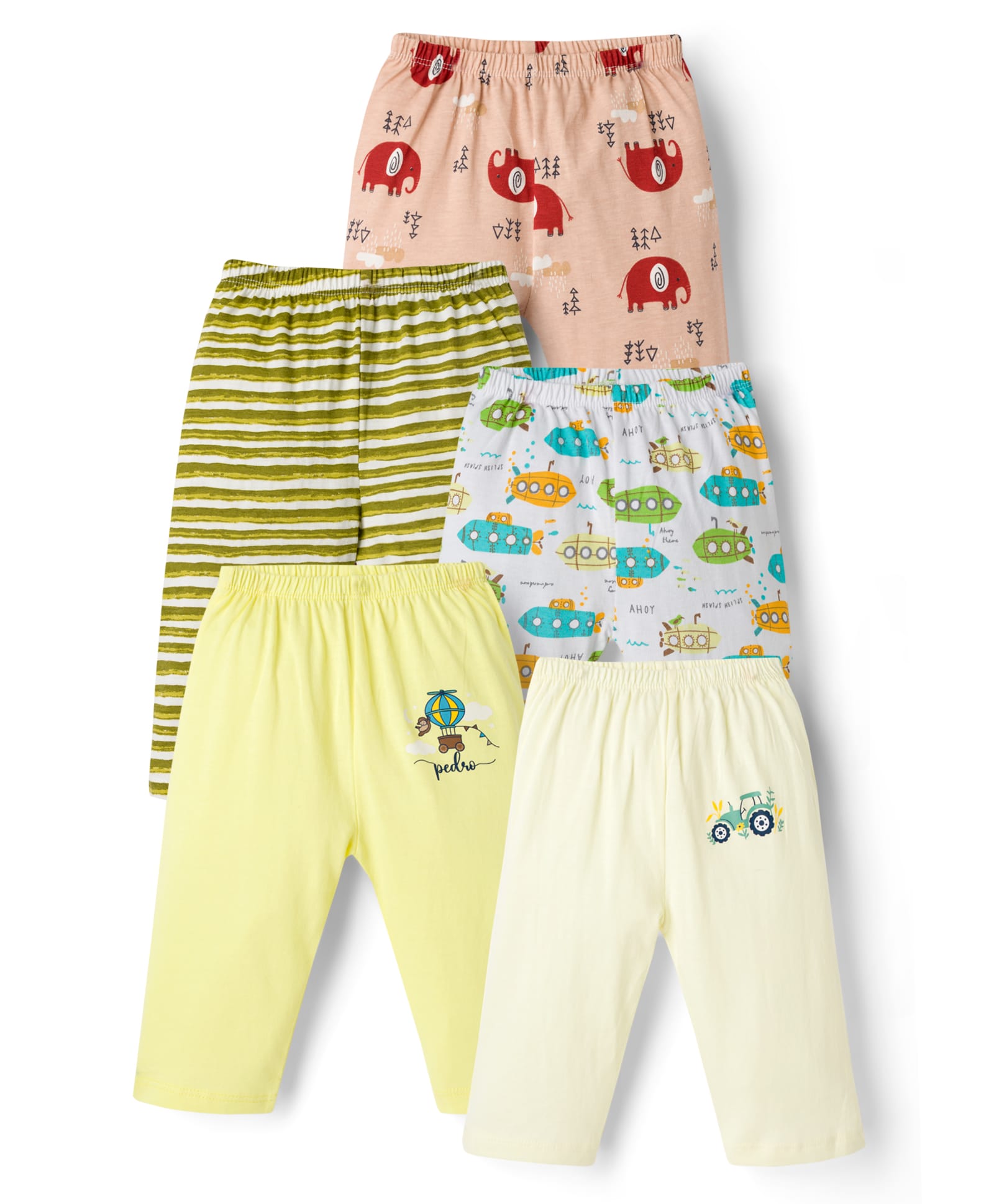 OHMS Single Jersey Knit Full Length Striped Lounge Pant with Vehicle Print Pack of 5 - Multicolor-picture-24