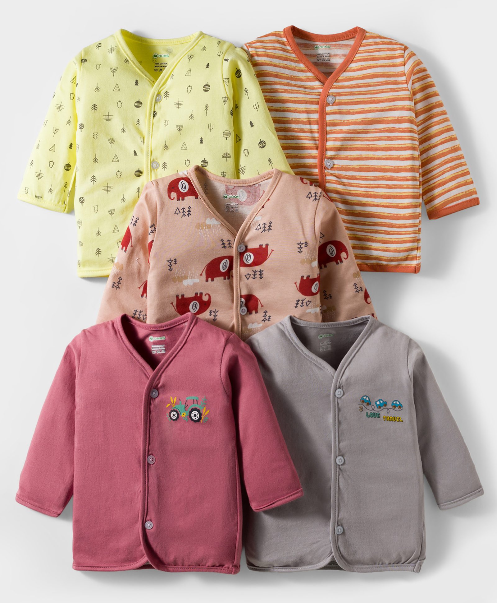 OHMS Single Jersey Knit Full Sleeves Striped Jhablas with Jungle Theme Print Pack of 5 - Multicolor-picture-11