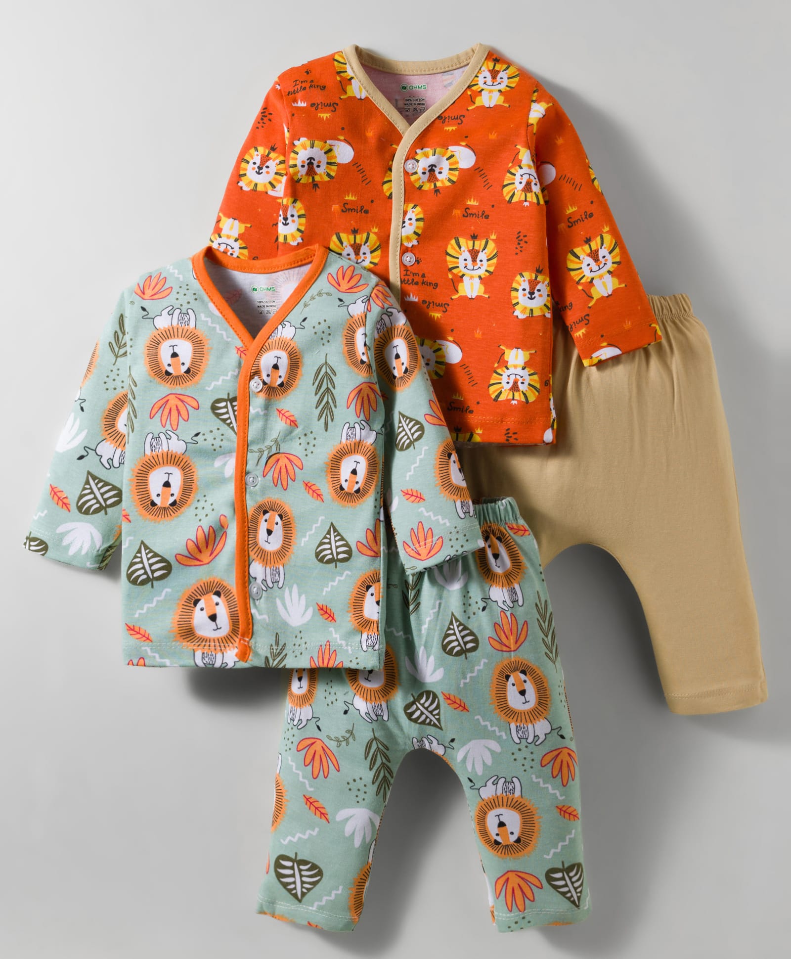 OHMS Single Jersey Knit Full Sleeves Front Open Co-ord Night Suits With Animal Print Pack of 2 - Multicolor-picture-26