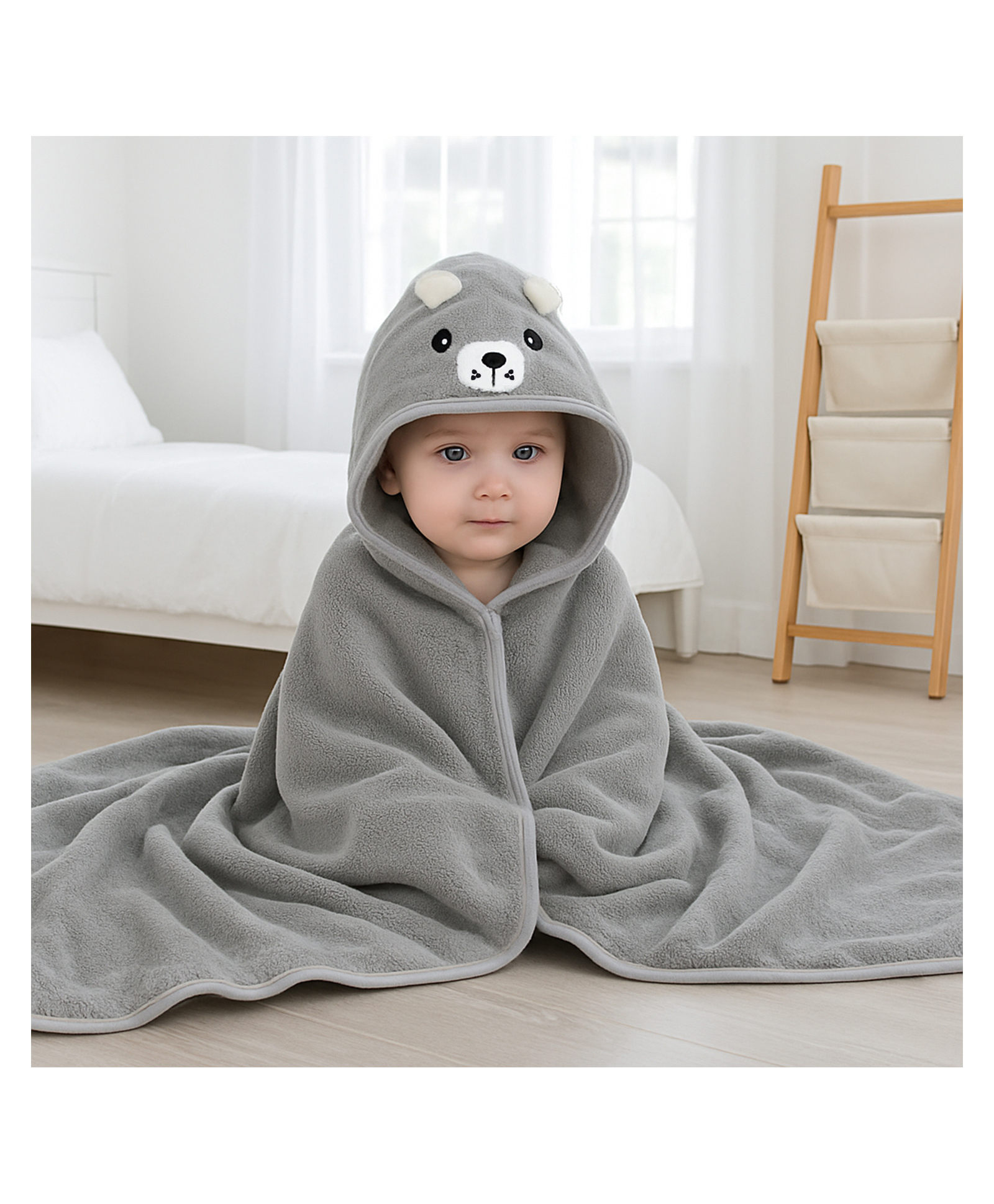 SYGA Baby Blanket Ultra Soft Open Eye Bear Hooded Design, Cozy Coral Fleece Blanket for Newborn Infant Toddler, Crib & Stroller - Grey-picture-22