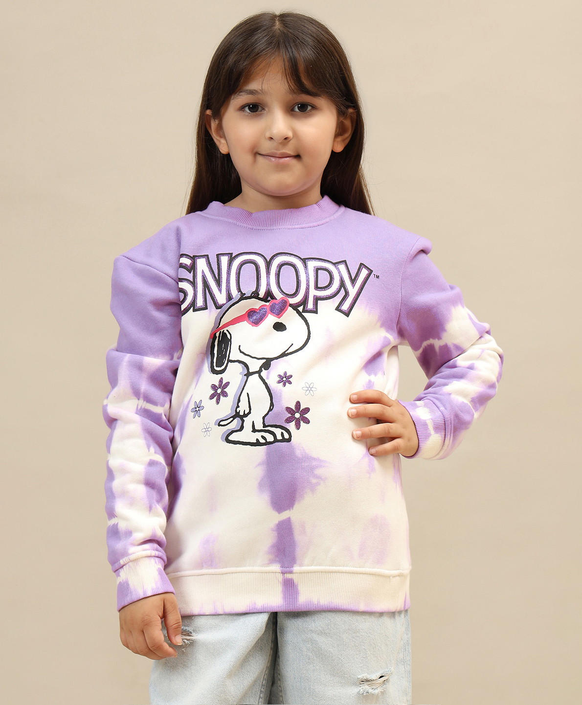 Kidsville Knit Peanuts Featuring Full Sleeves Snoopy Printed Light Winter Sweatshirt - Purple-picture-35