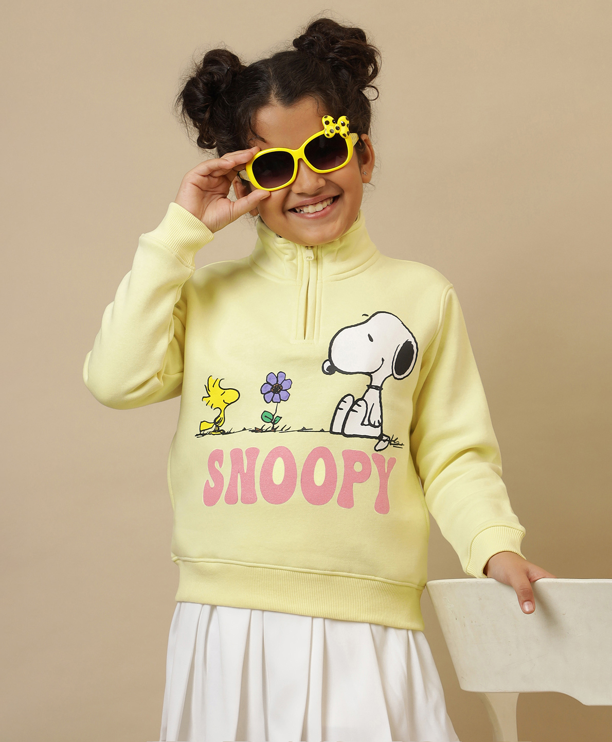 Kidsville Knit Full Sleeves Peanuts Featuring Snoopy & Woodstock Printed Light Winter Sweatshirt - Yellow-picture-34