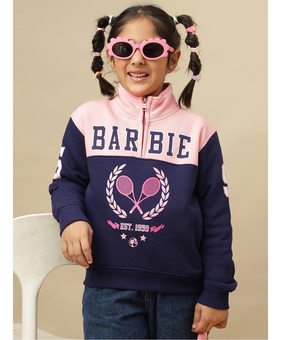 Kidsville Knit Mattel Featuring Full Sleeves Barbie Text Printed Winter Sweatshirt - Pink & Blue-picture-16