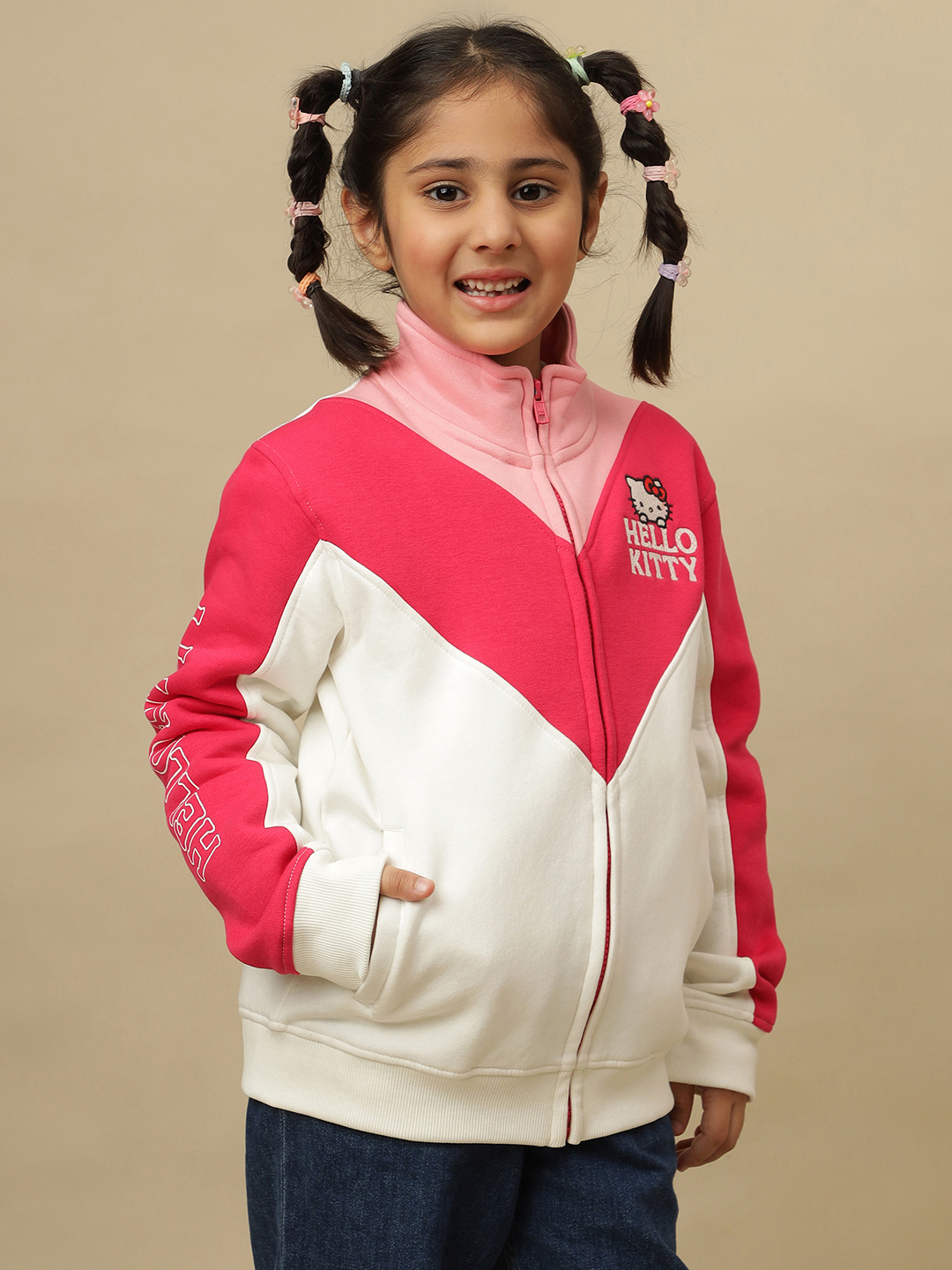 Kidsville Knit Hello Kitty Featuring Full Sleeves Character & Text Printed Winter Sweatshirt - Red & Off White-picture-17