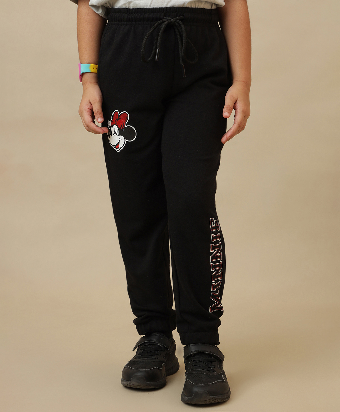 Kidsville Knit Disney Mickey & Friends Featuring Minnie Mouse Printed Joggers - Black-picture-24