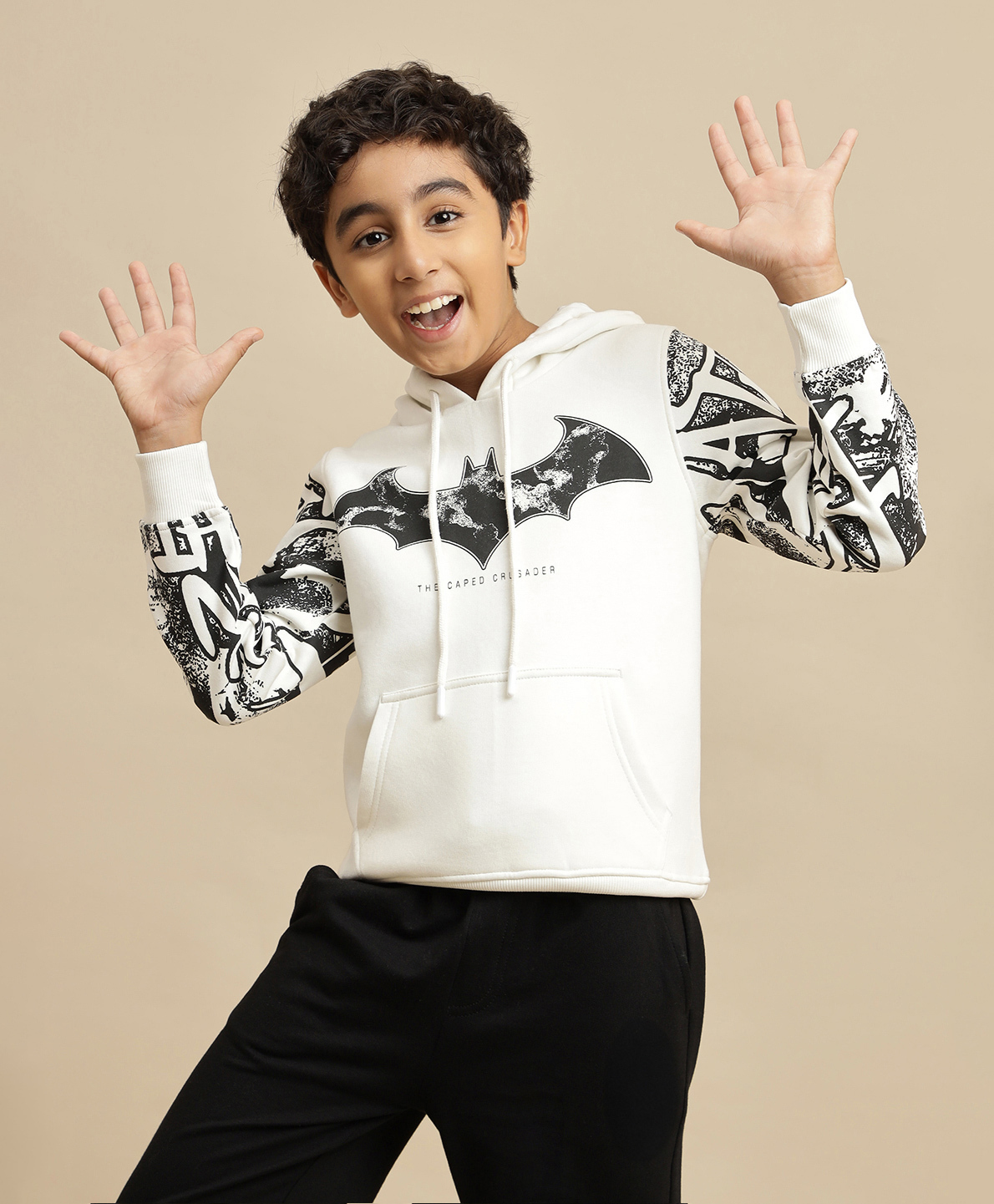 Kidsville Knit DC Comics Featuring Full Sleeves Batman Logo Printed Light Winter Hoodie - Off White-picture-23