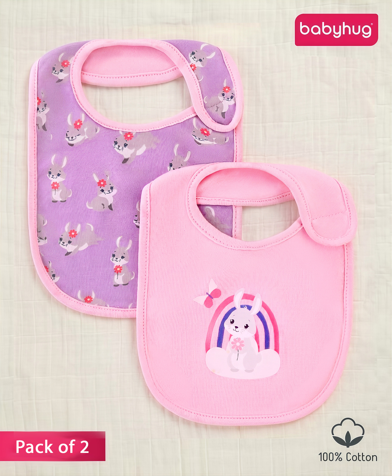 Babyhug 100% Interlock Cotton Velcro Closure Bibs Pack of 2 Rabbit Print Multicolor| Soft & Skin Friendly| Absorbent Material| Newborn & Infant Feeding-image-45