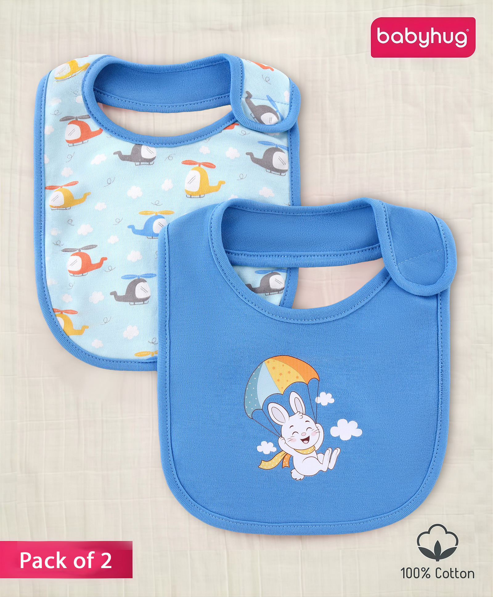 Babyhug 100% Interlock Cotton Velcro Closure Bibs Pack of 2 Helicopter Print - Multicolor| Soft & Skin Friendly| Absorbent Material| Newborn & Infant Feeding-image-29