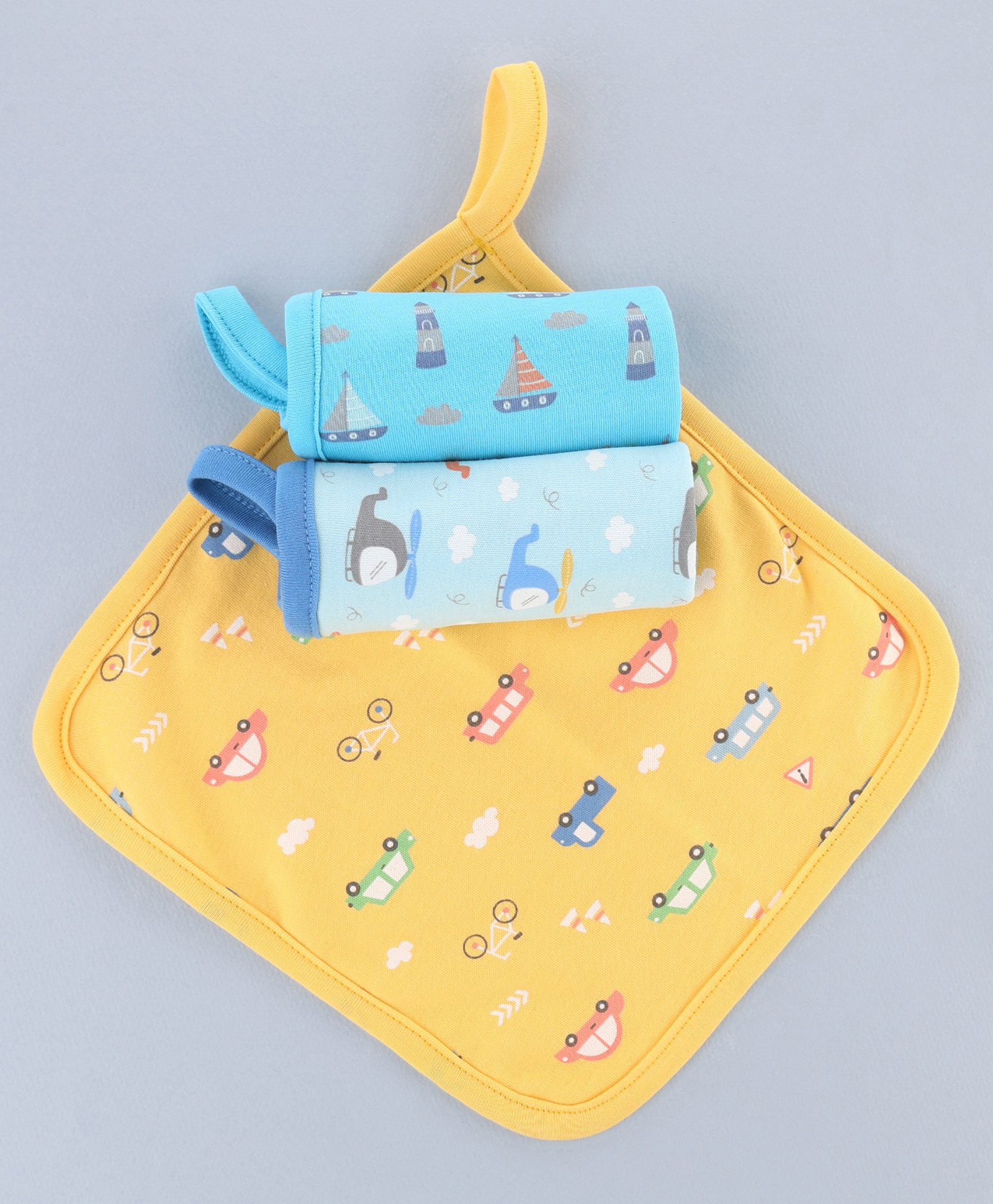 Babyhug 100% Interlock Cotton Single Layer Wash Cloth Helicopter, Boat and Car Print Pack of 3 - Multicolor| High Absorbency| Feeding & Diapering| Bath & Face Towel| Soft & Skin Friendly-image-20