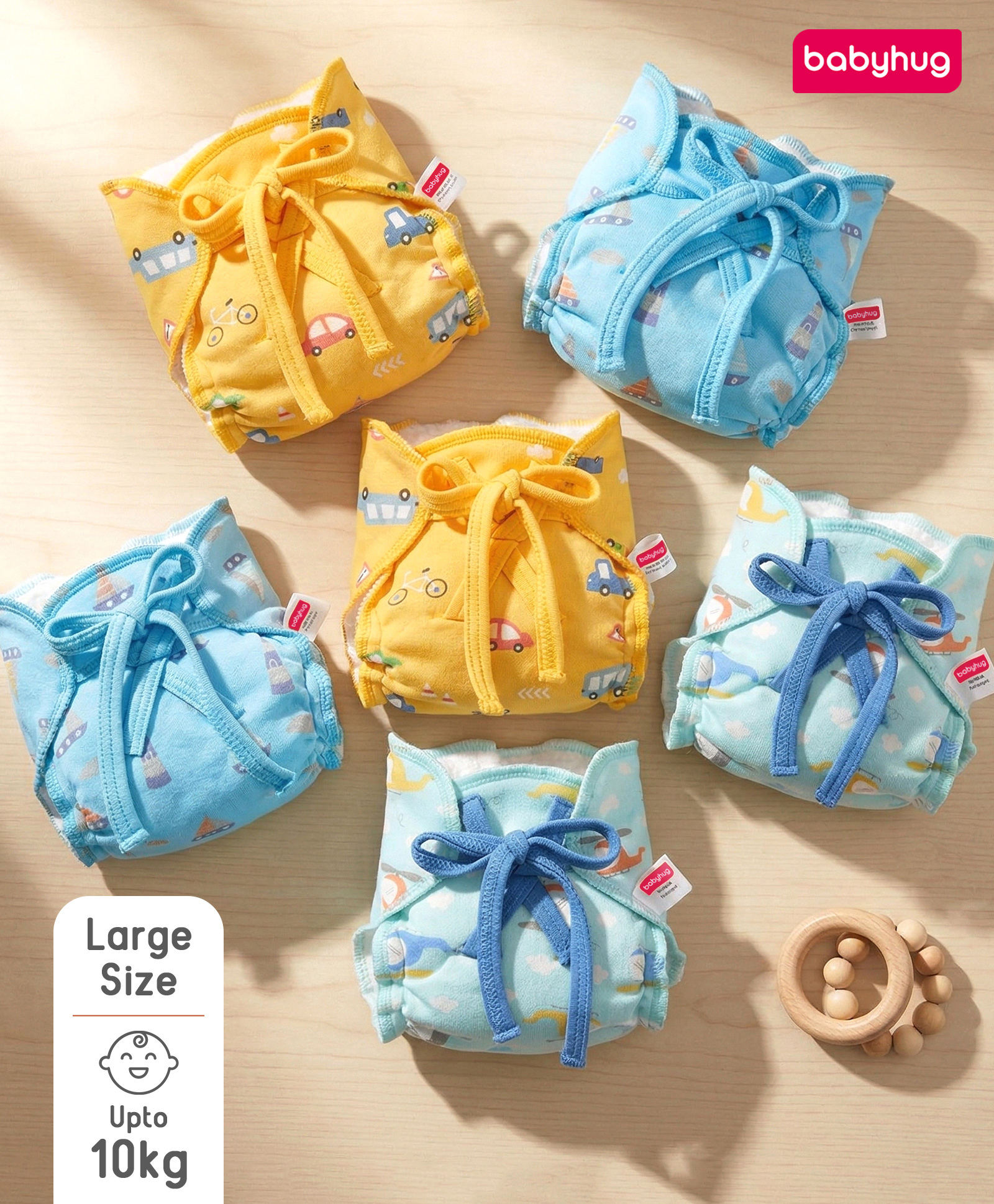Babyhug Leak-Proof Cloth Langot Large Size Helicopter, Boat and Car Print Triple Layer Protection Reusable Designed for Short Term Comfy Wear Mess Free| Easy to Wear Pack of 6 - Multicolour-image-46