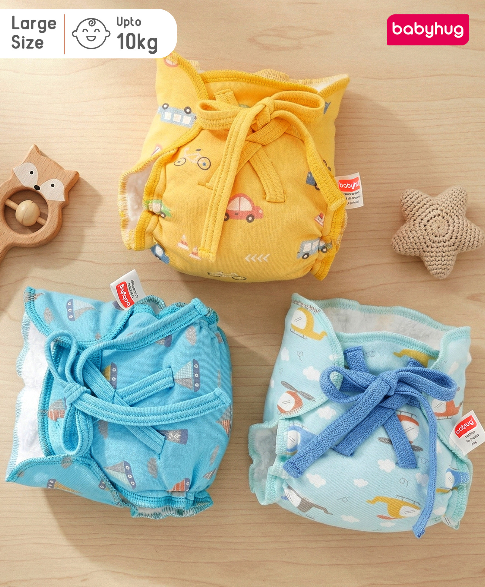 Babyhug Leak-Proof Cloth Langot Pack of 3 Large Size Helicopter, Boat and Car Print - Multicolour| Triple Layer Protection| Reusable| Designed for Short Term Comfy Wear| Mess Free| Easy to Wear-image-48