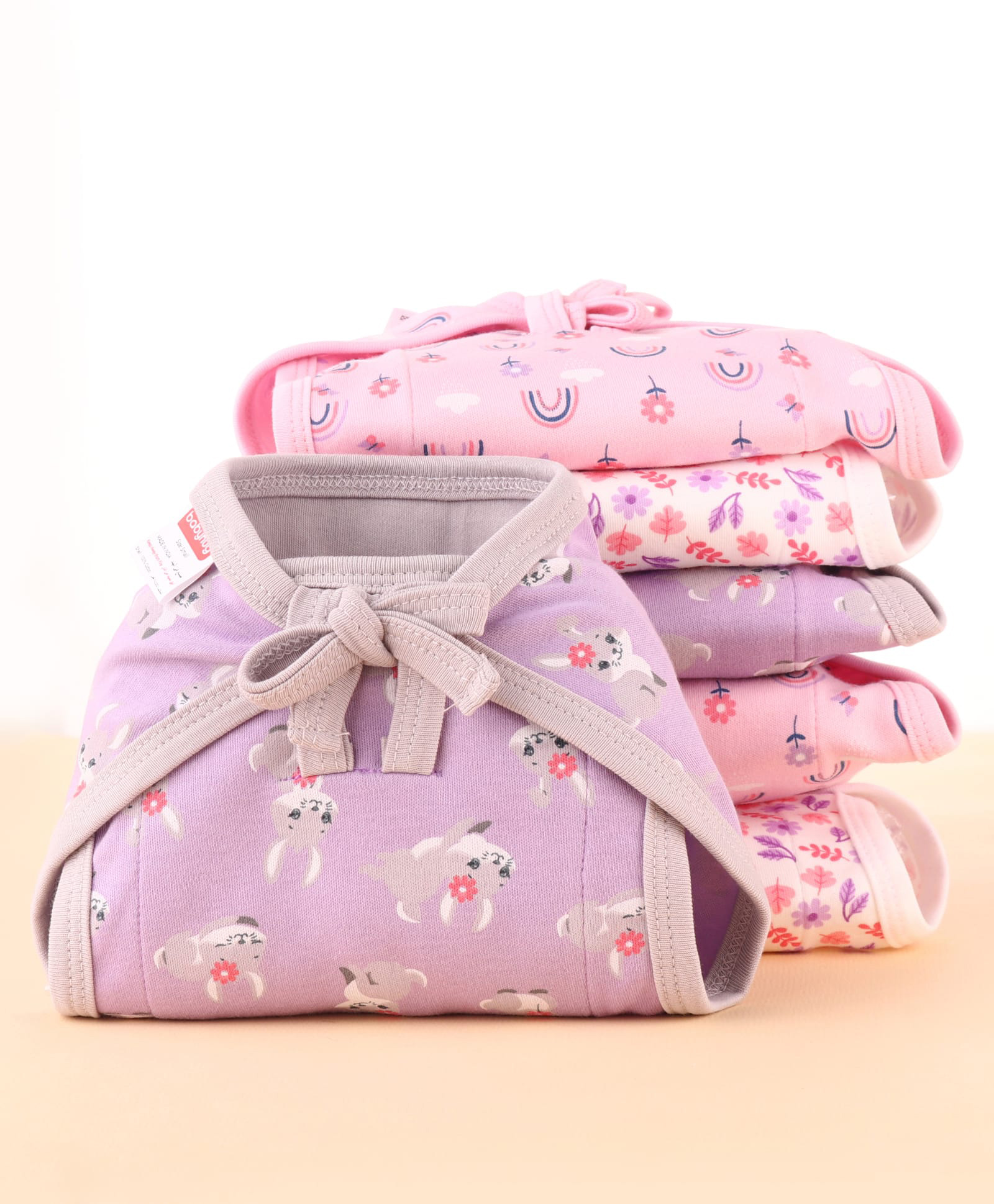 Babyhug 100% Interlock Cotton Double Layer Nappy Rabbit, Rainbow and Flower Print Pack of 6 Small Size| Machine Washable| Soft & Skin Friendly| Tie Knot Style-image-27