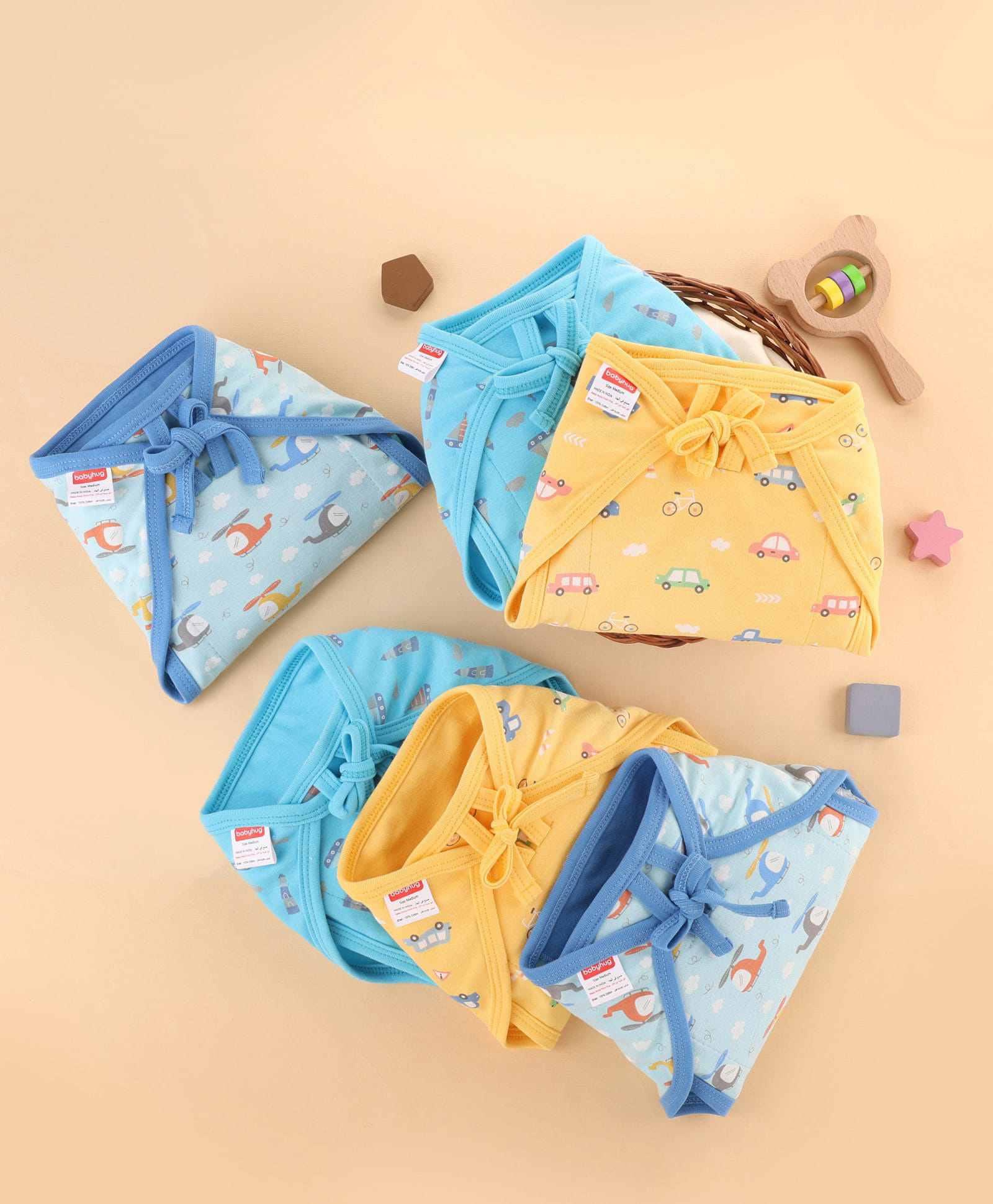 Babyhug 100% Interlock Cotton Double Layer Nappy Helicopter, Boat and Car Print Pack of 12- Extra Small Size | Machine Washable| Soft & Skin Friendly| Velcro Closure - Multicolour-image-10
