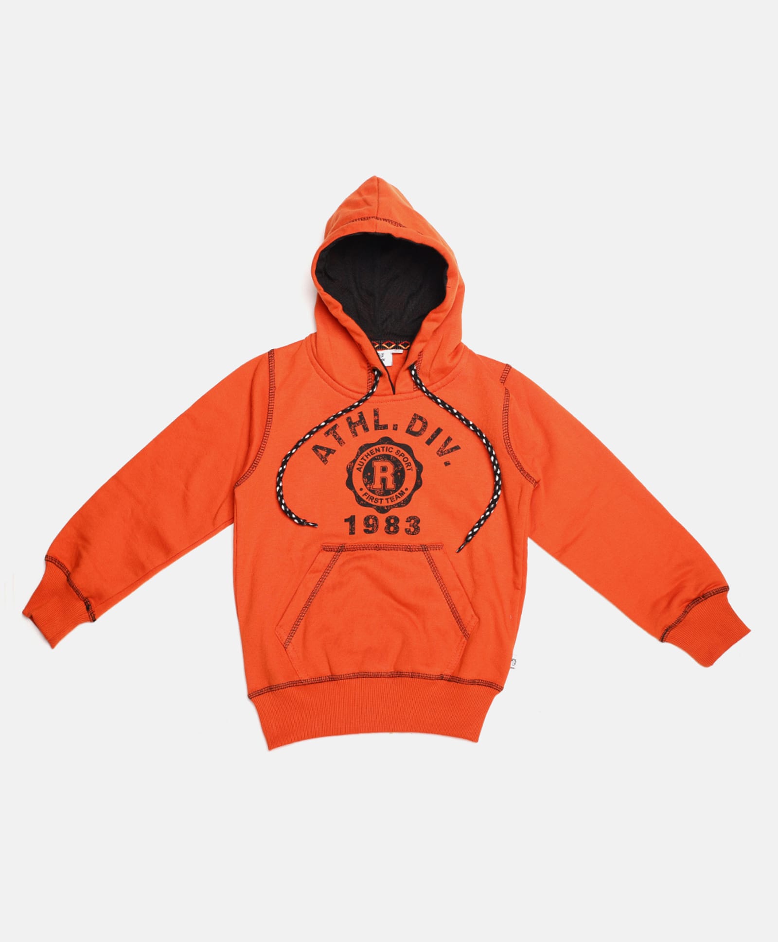 The Sandbox Clothing Co Cotton Knit Full Sleeves Typography Printed Light Winter Hooded Sweatshirt - Orange-image-12