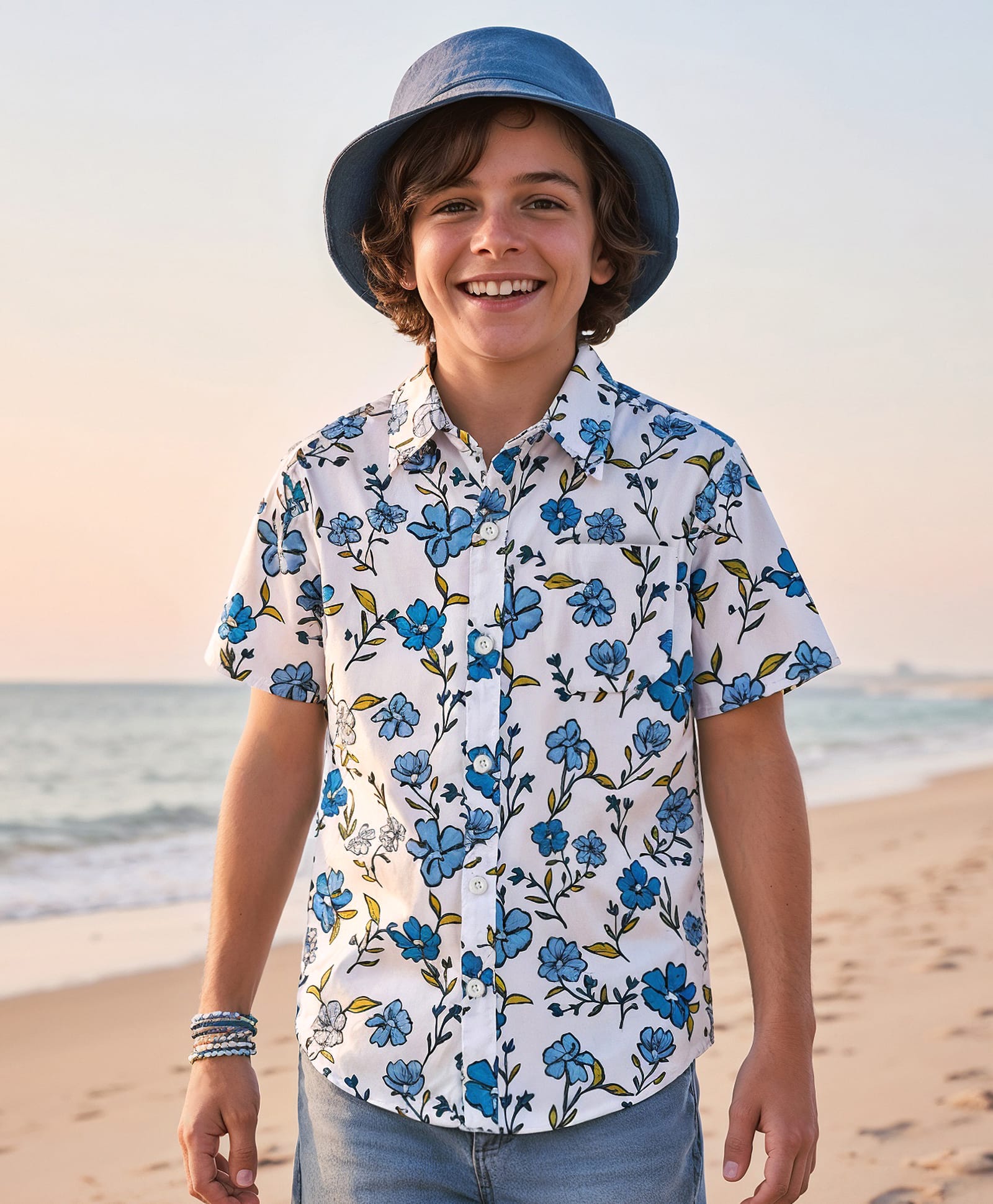 Pine Kids Viscose Woven Half Sleeves Shirt With Floral Print - White-image-6