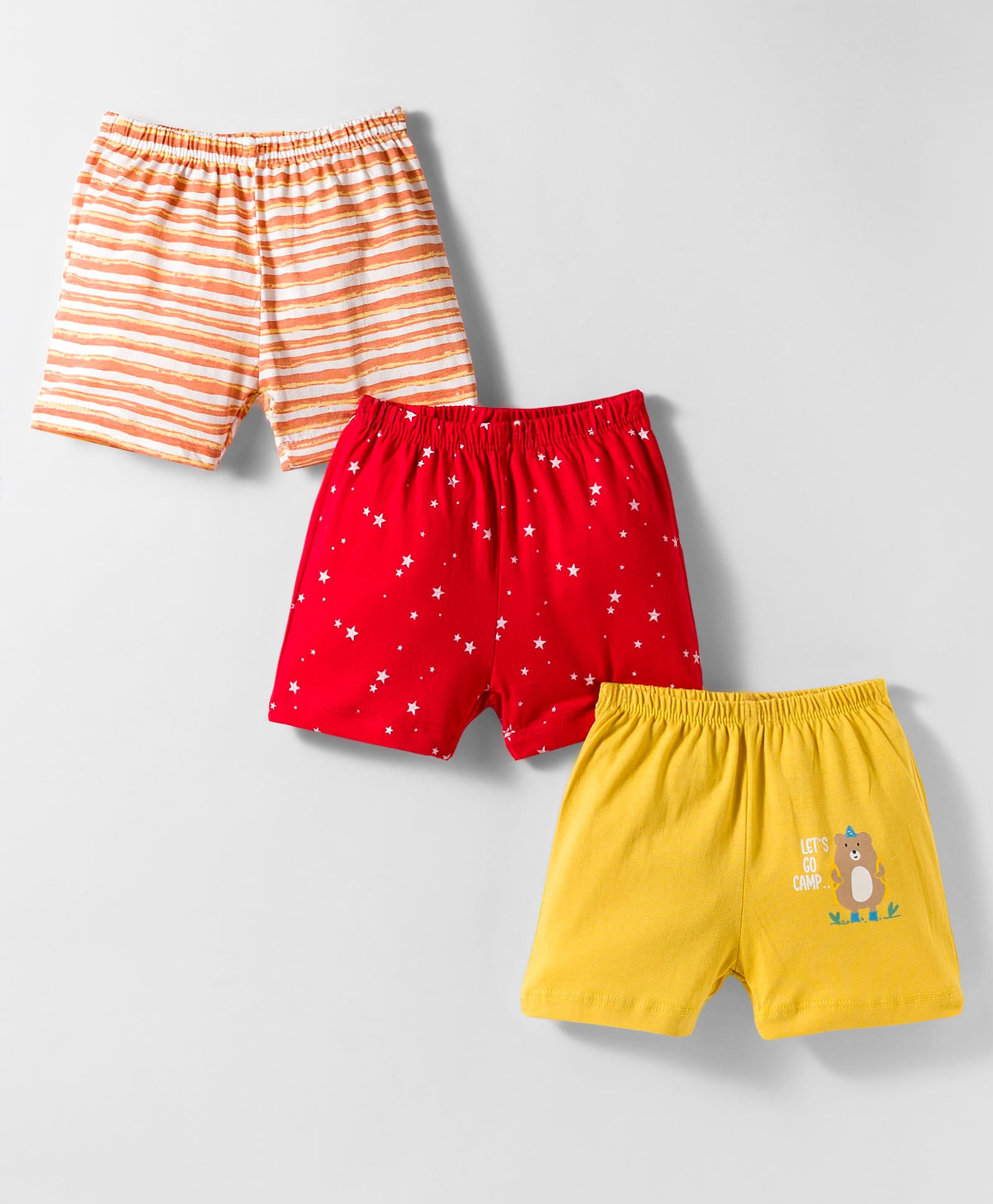 OHMS Single Jersey Knit Knee Length Shorts with Star Print & Stripes Pack of 3 - Multicolor-image-30