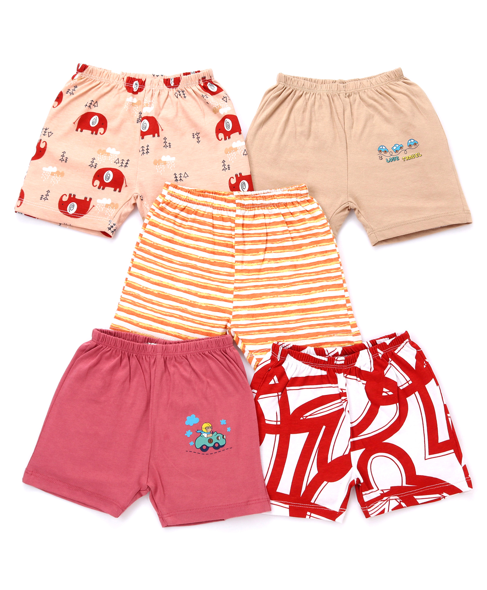 OHMS Single Jersey Knit Knee Length Shorts With Animal Print Pack Of 5 - Multicolour-picture-24