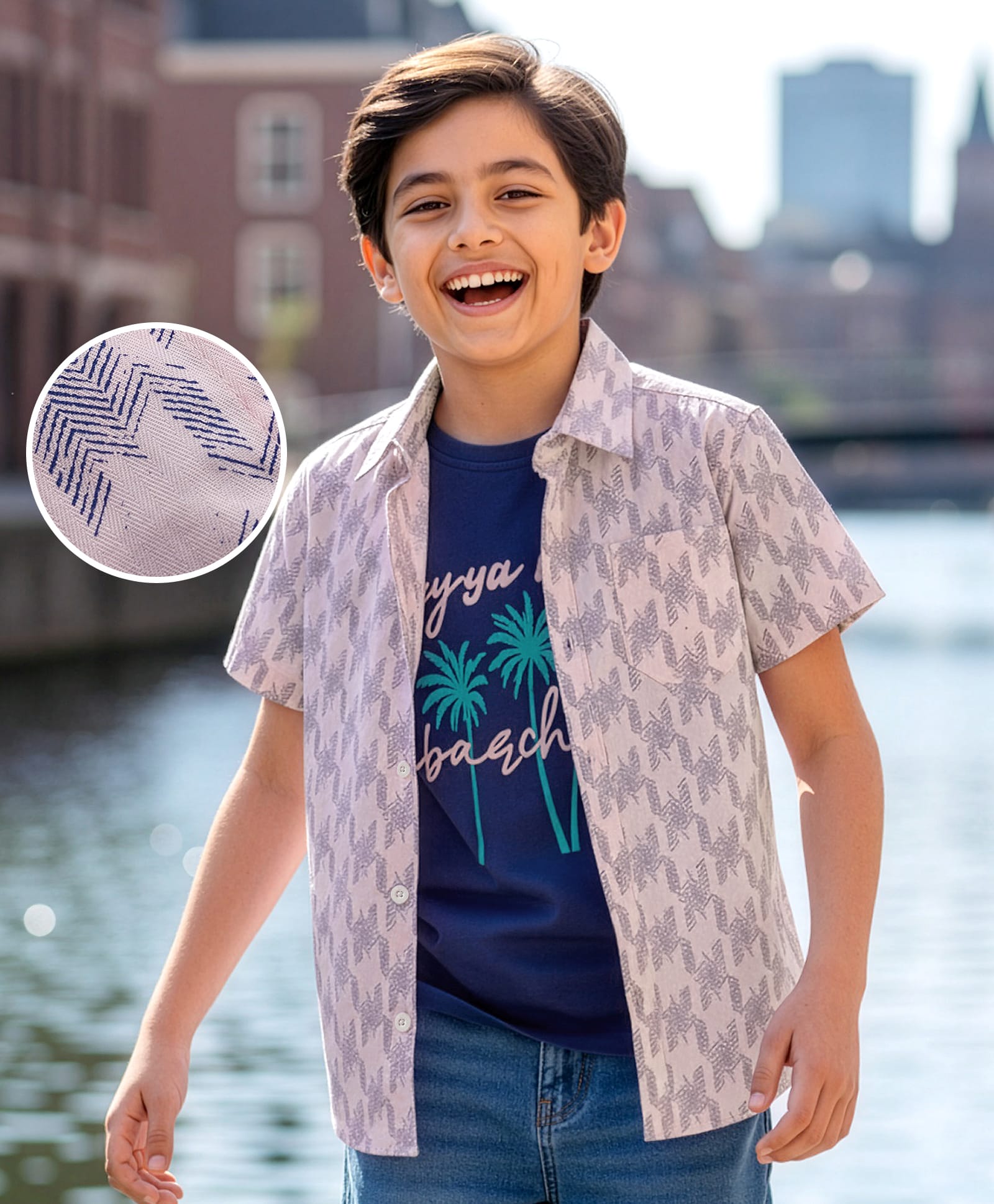Pine Kids Viscose Woven Half Sleeves Shirt With Printed T-Shirt - Multicolour-image-49