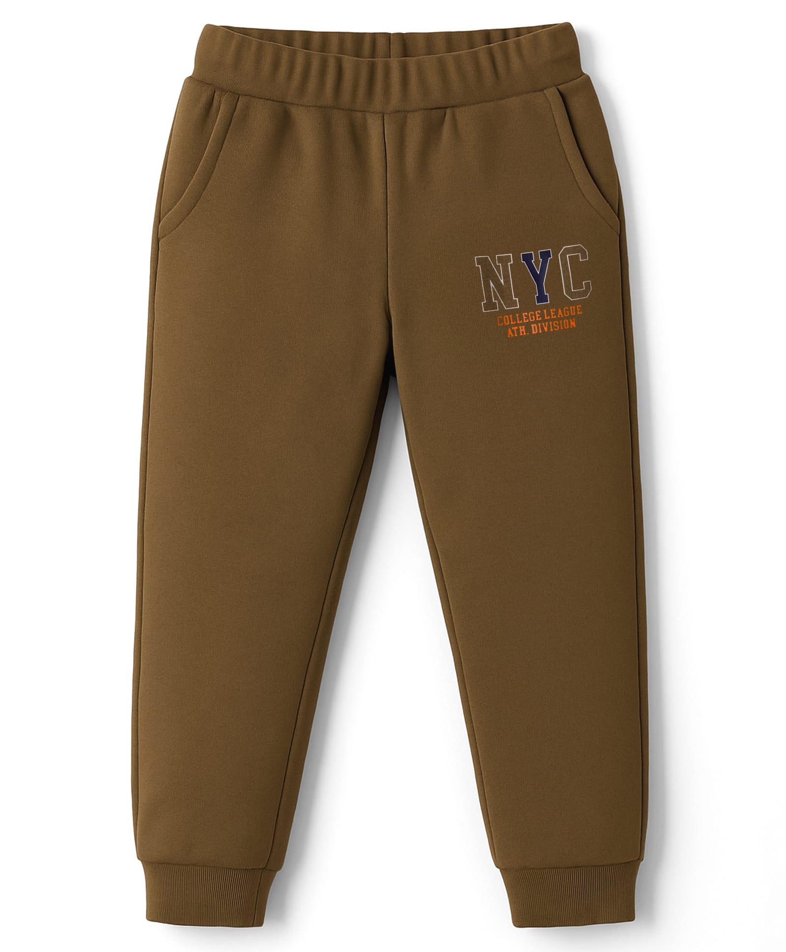 Zero Sinker Knit Full Length Lounge Pant With NYC Text Print - Brown-image-30