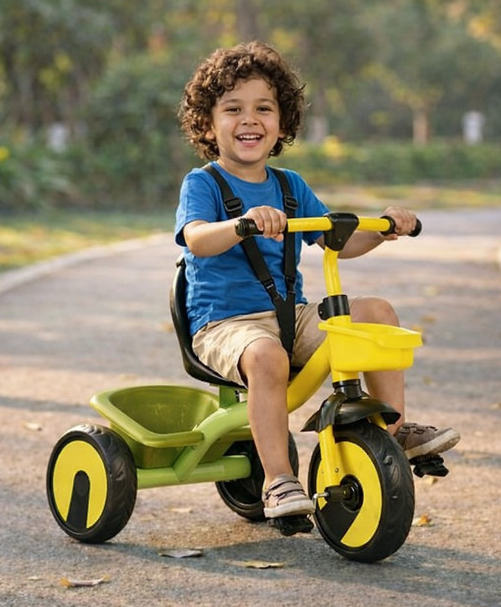 fab n funky Plug & Play Kids Tricycle with Safety Harness - Yellow & Green| Strong Durable Frame & Wheels| Front & Rear Storage Basket| Trike for Boys & Girls| High Backrest-picture-39