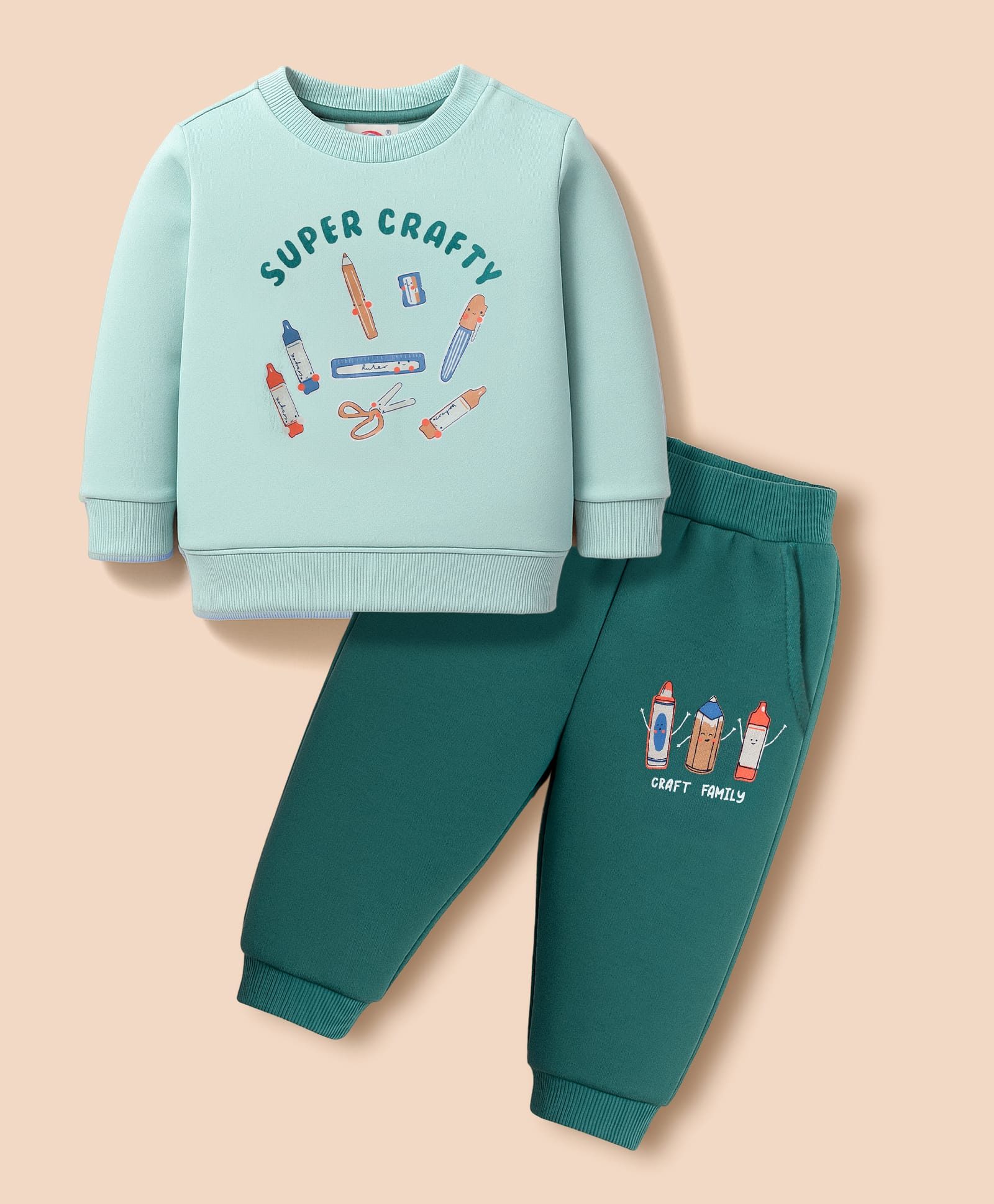 Zero Fleece Knit Full Sleeves Printed Sweatshirt & Lounge Pant Set - Green-picture-35