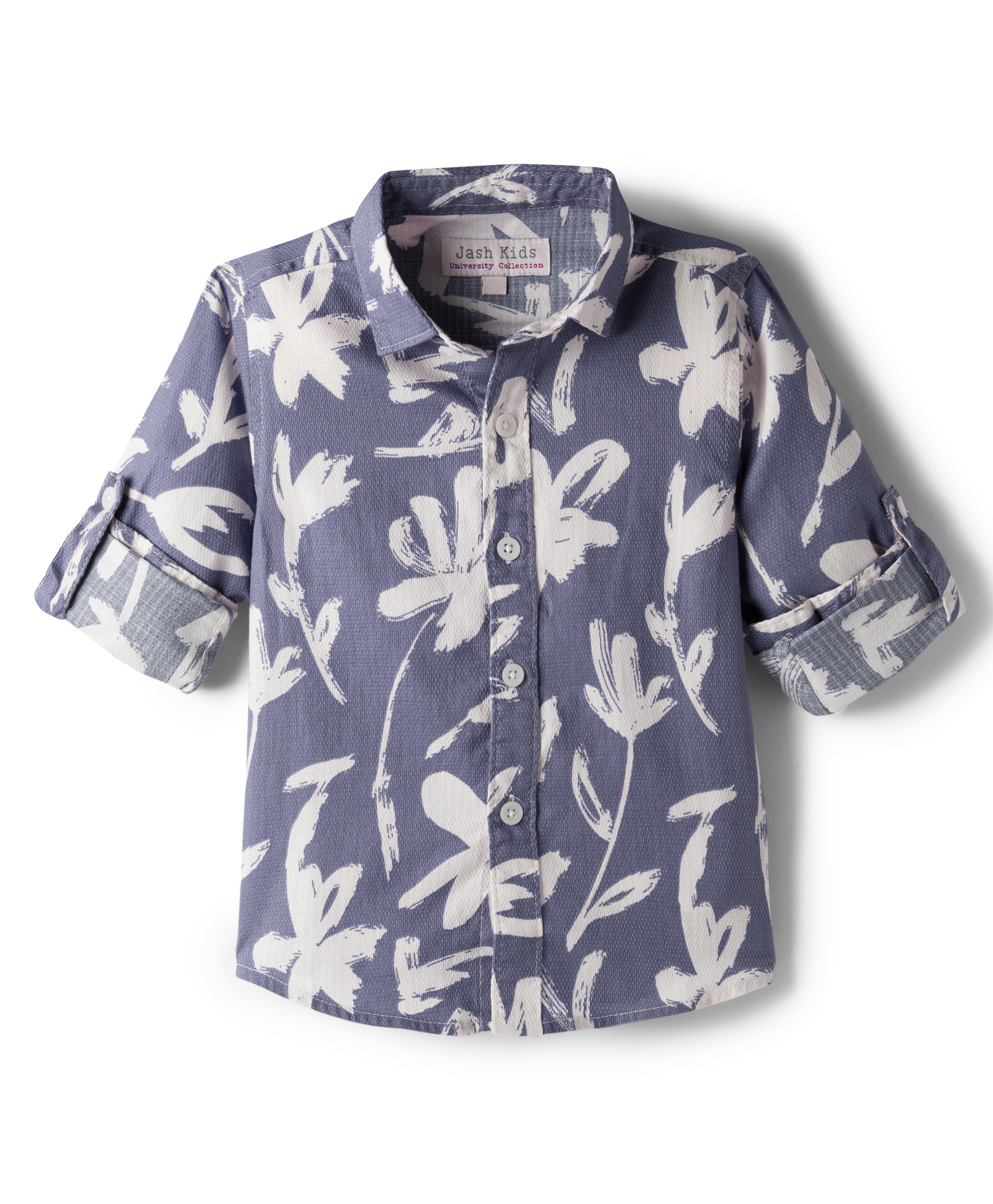 JASH KIDS Oxford Woven Full Sleeves Floral Printed Shirt - Blue-picture-30