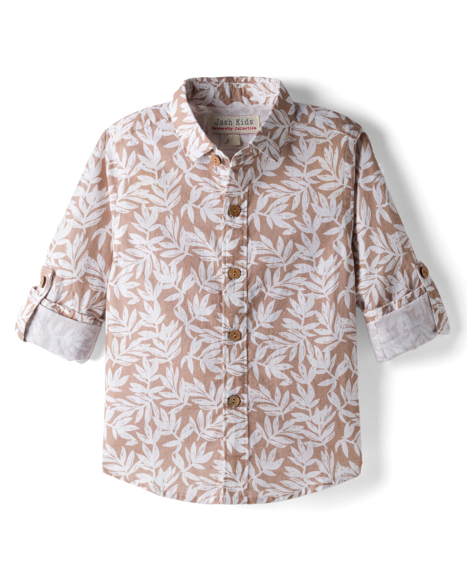 JASH KIDS Oxford Woven Full Sleeves Shirt With Floral Print - Khaki-picture-23