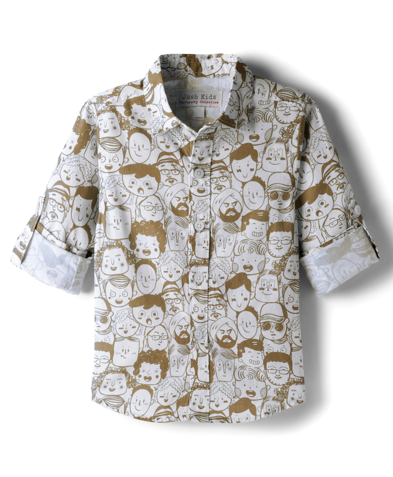 JASH KIDS Oxford Woven Full Sleeves Shirt With Face Print - Khaki-picture-35