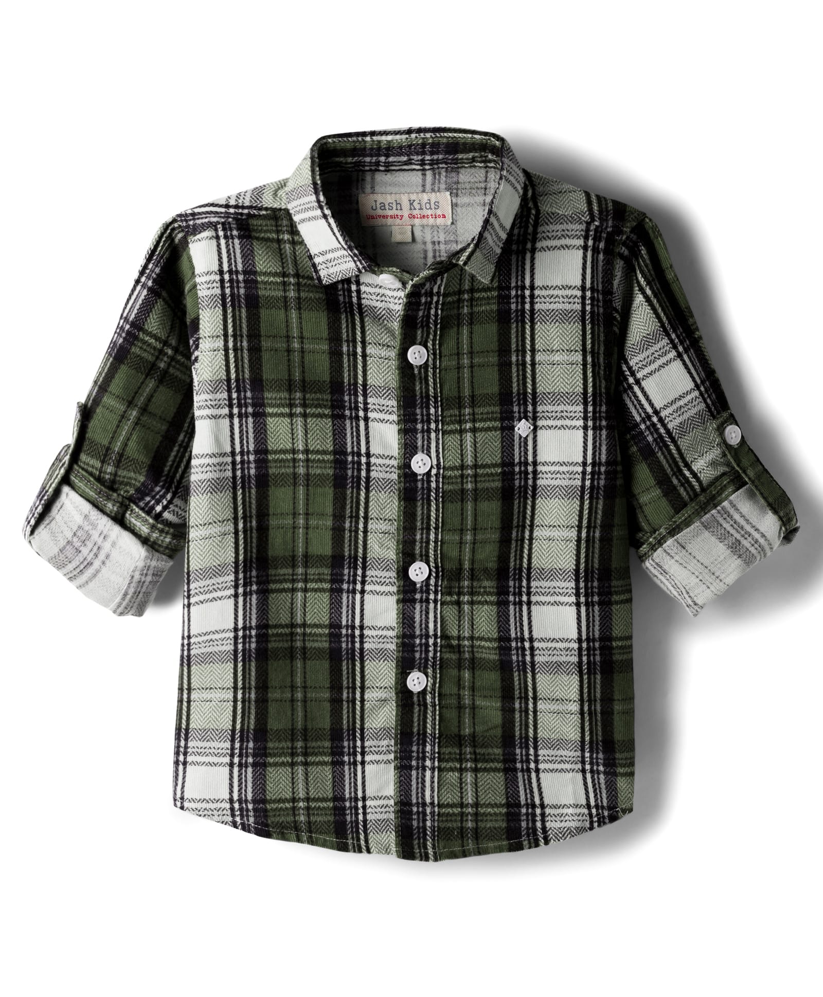 JASH KIDS Oxford Woven Full Sleeves Shirt With Checks - Olive Green-picture-18