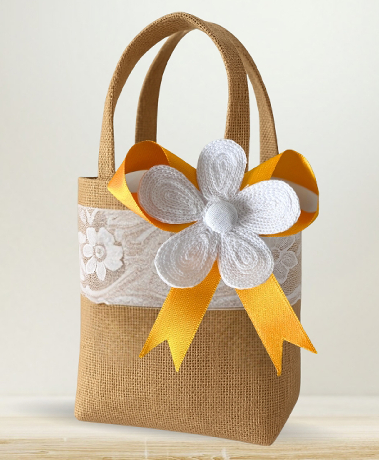 JASMEY HOMES Set of 3 Burlap Flower Basket Wedding Candy Gift Basket for Wedding Ceremony Party Christmas, Diwali Gifting - Yellow-picture-19