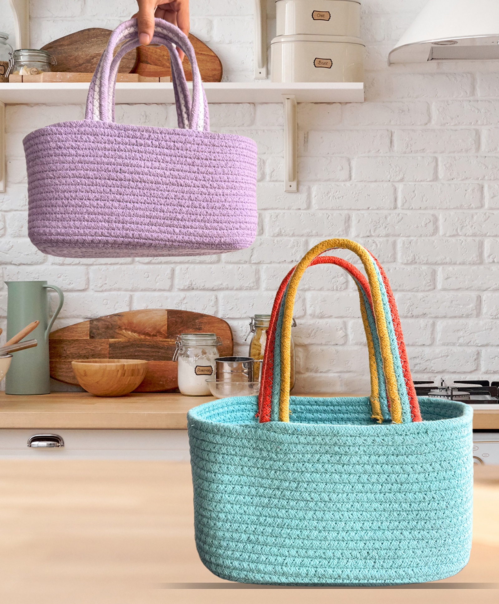 JASMEY HOME Set of 2 Cotton Baskets- Lavender & Aqua-image-39