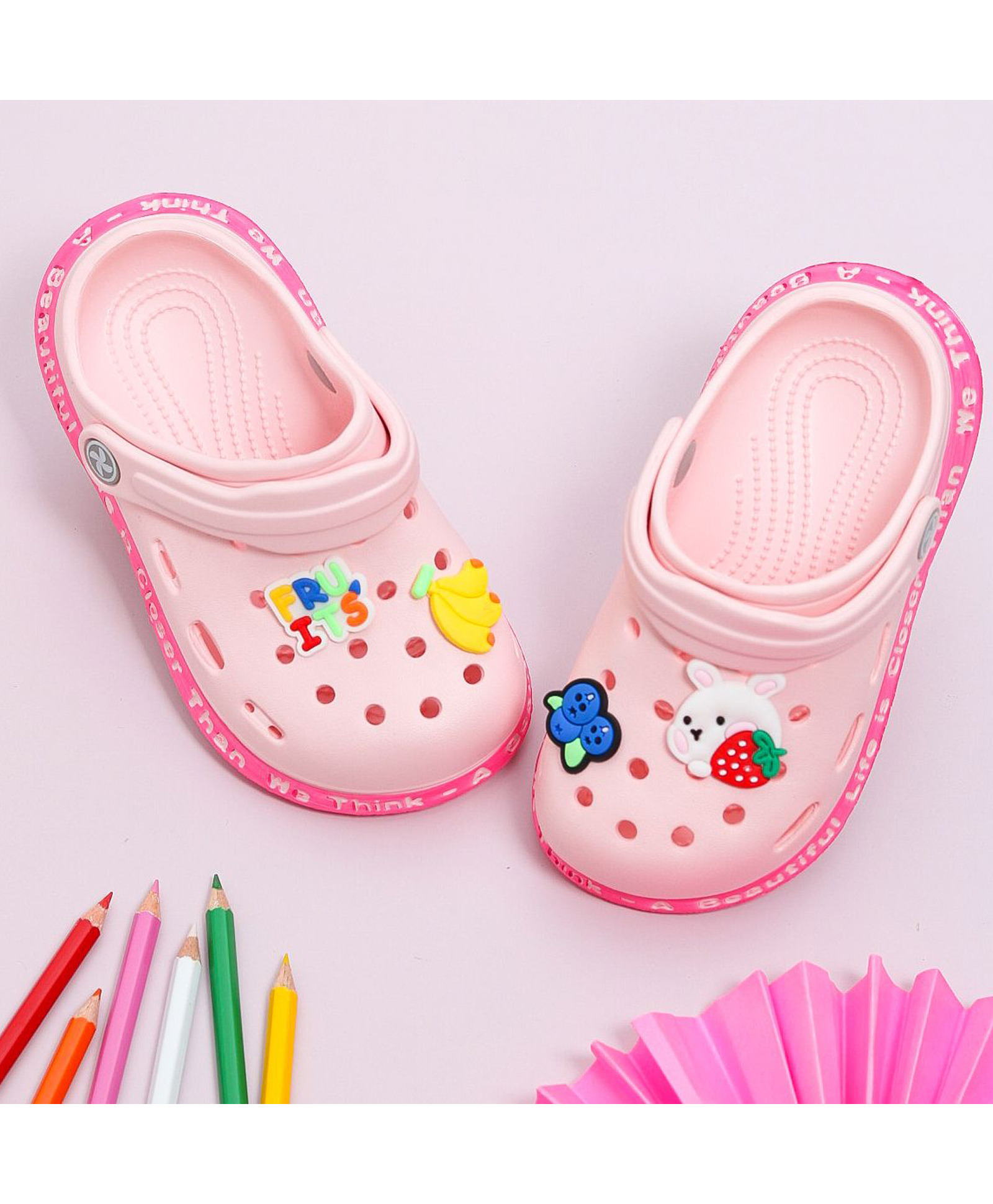 Yellow Bee Baby Bunny Applique Detailed Perforated Slingback Clogs - Pink-picture-12