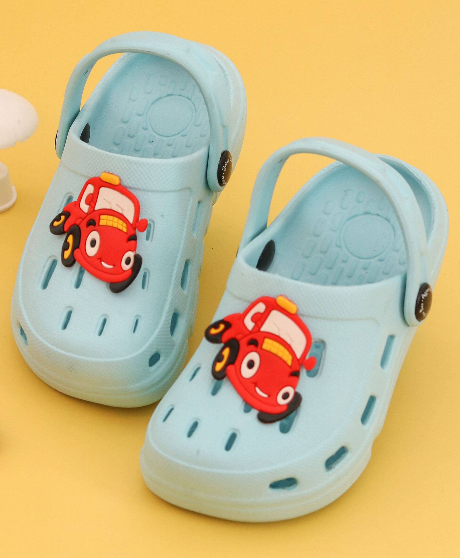Yellow Bee Vehicle Applique Detailed Clogs - Blue-picture-16