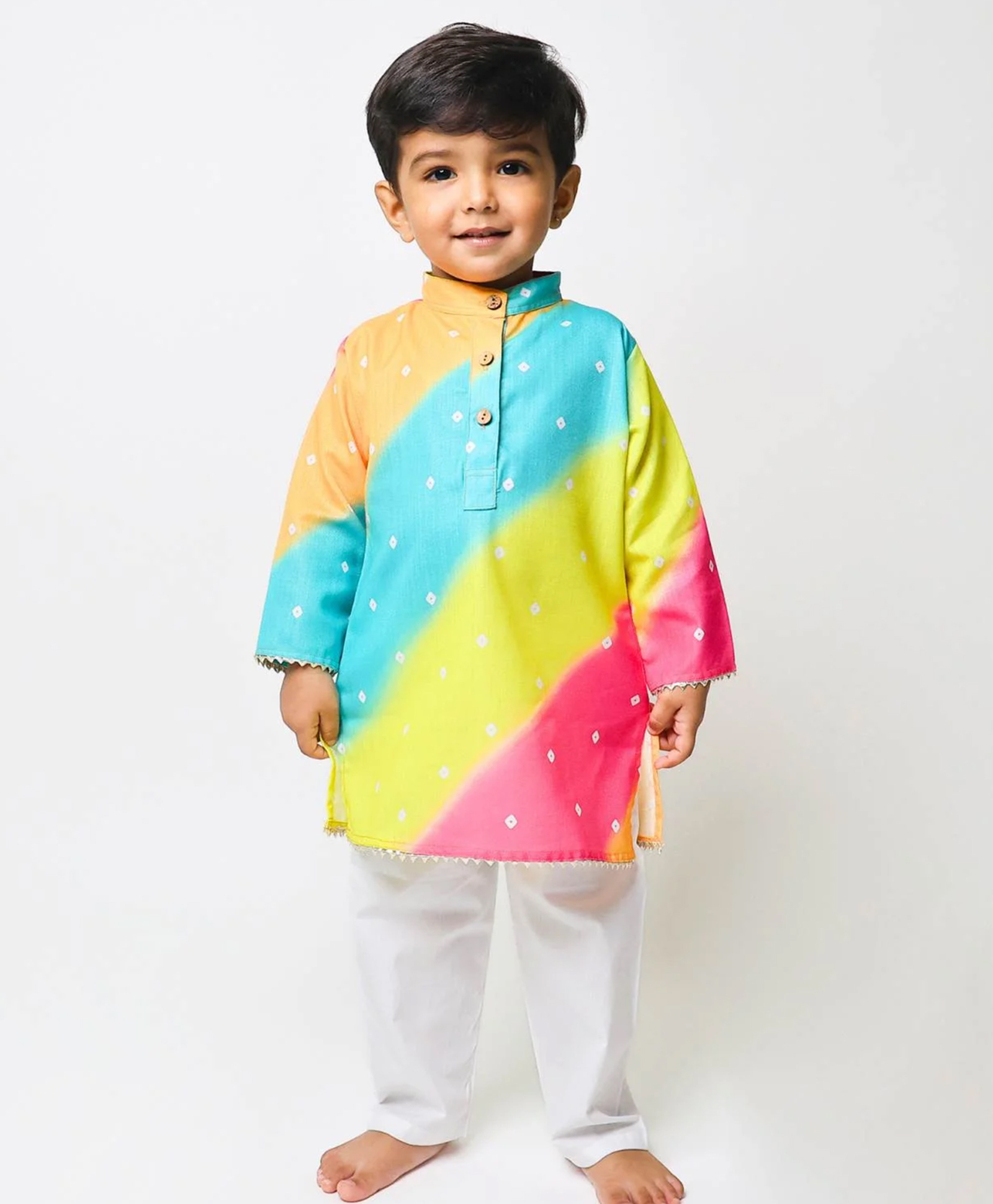 KNITROOT Cotton Blend Woven Full Sleeves Bandhani Printed Kurta Pyjama Set - Multi Colour-image-45