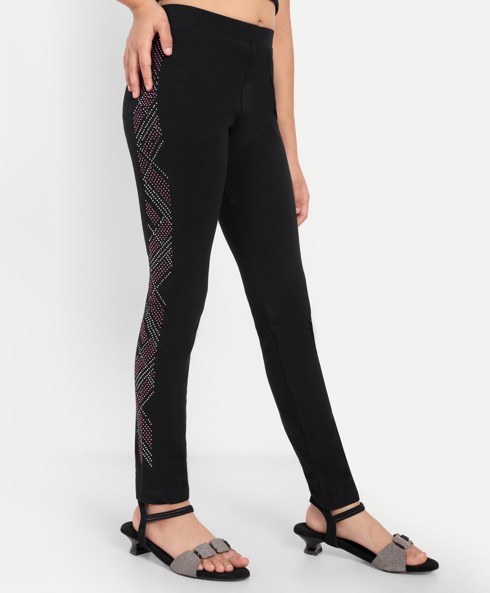 Nino Togs Cotton Lycra Knit Stone Embellished Legging - Black-picture-19
