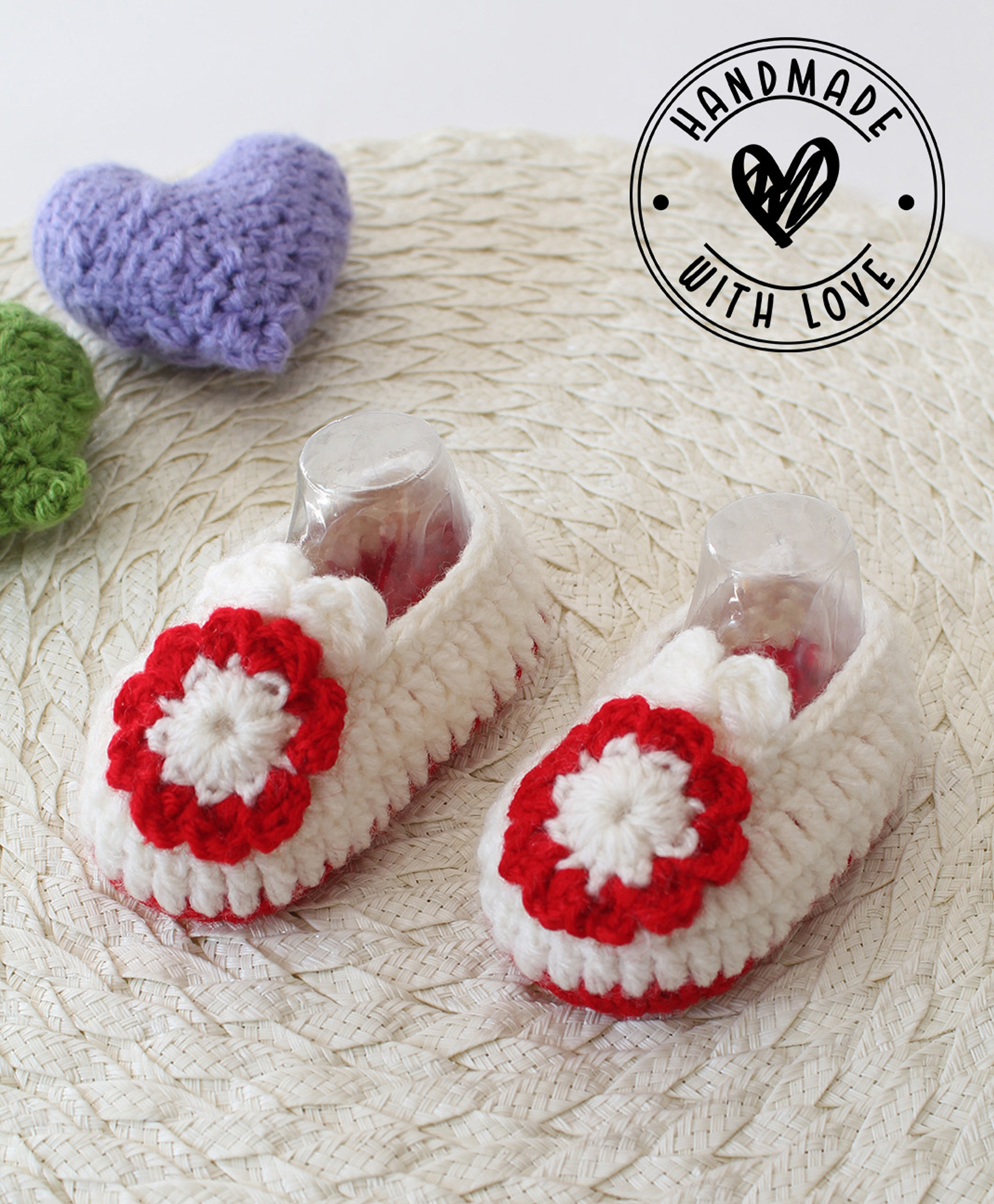 Woonie Floral Applique Detailed Handmade Crochet Slip On Booties - Cream-picture-20