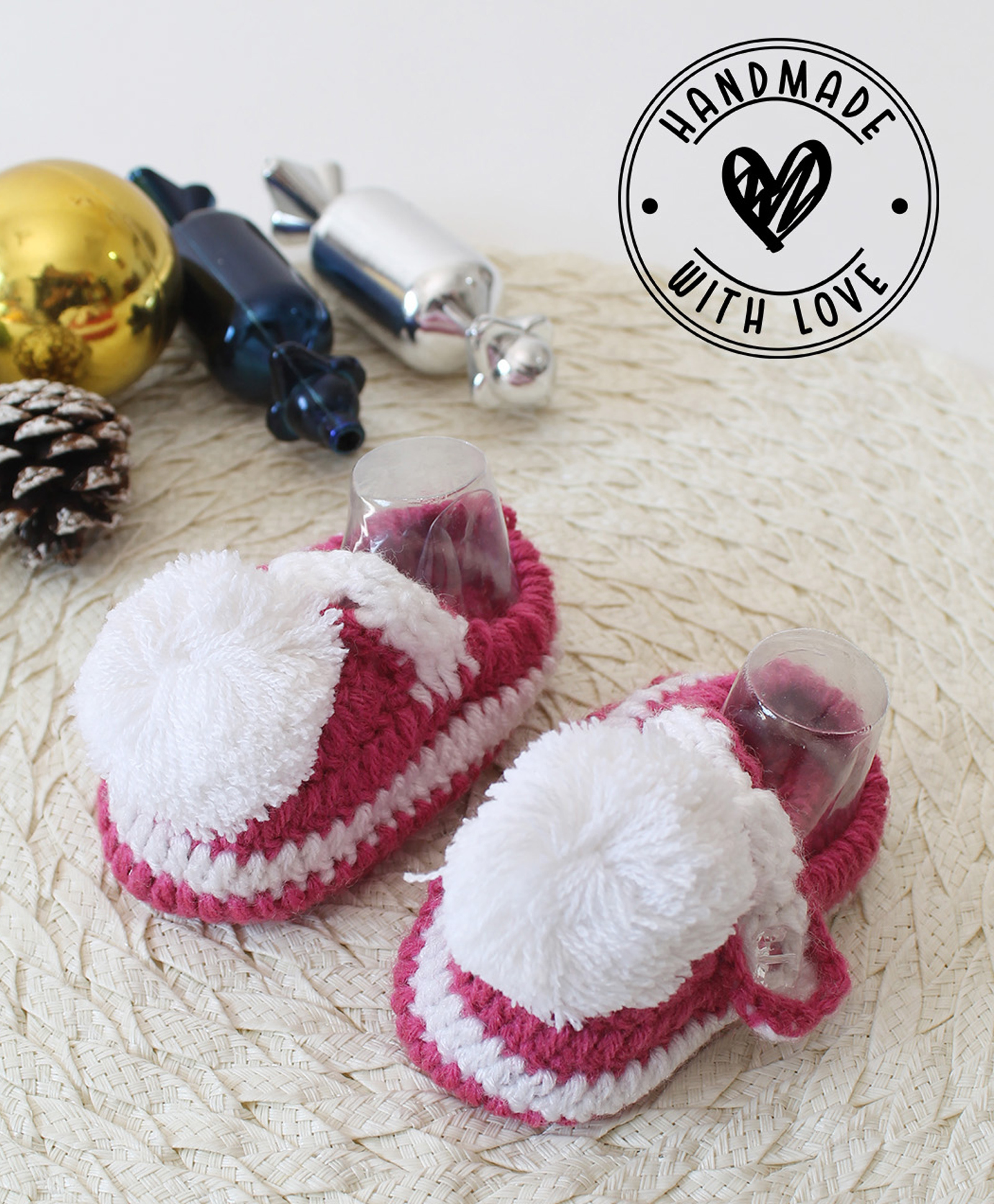 Woonie Pom Pom Applique Detailed Handmade Crochet Booties - Purple-image-23