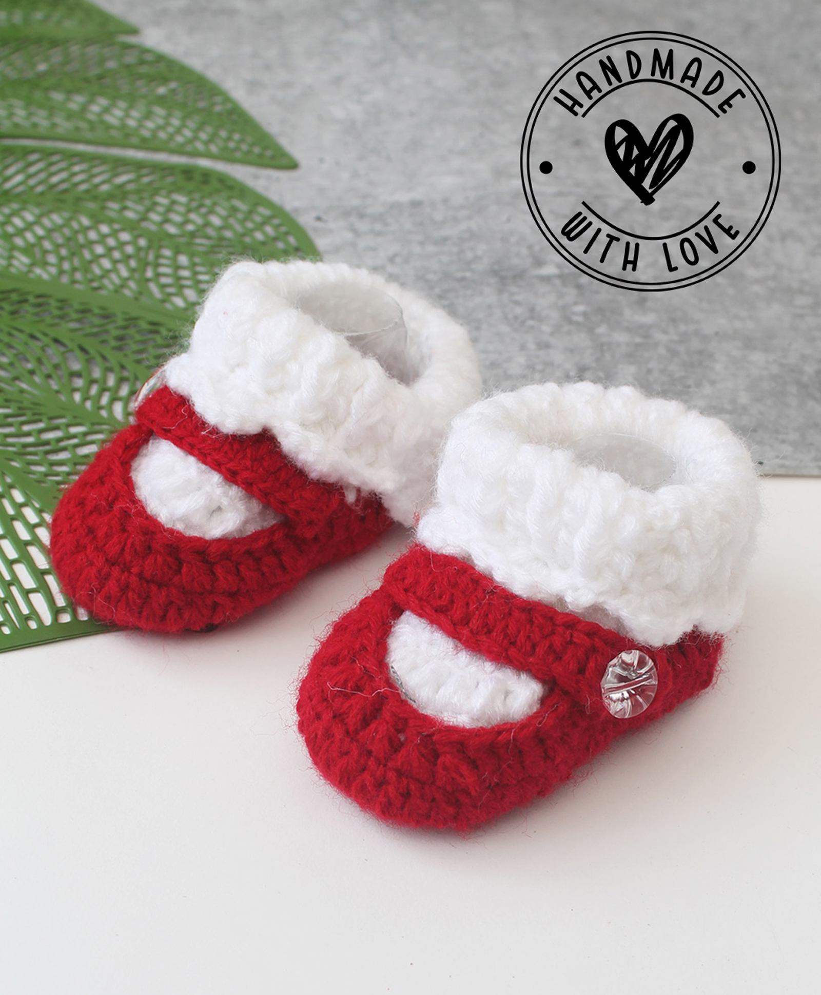 Woonie Woven Colour Blocked Hand Knitted Booties - Red-image-43