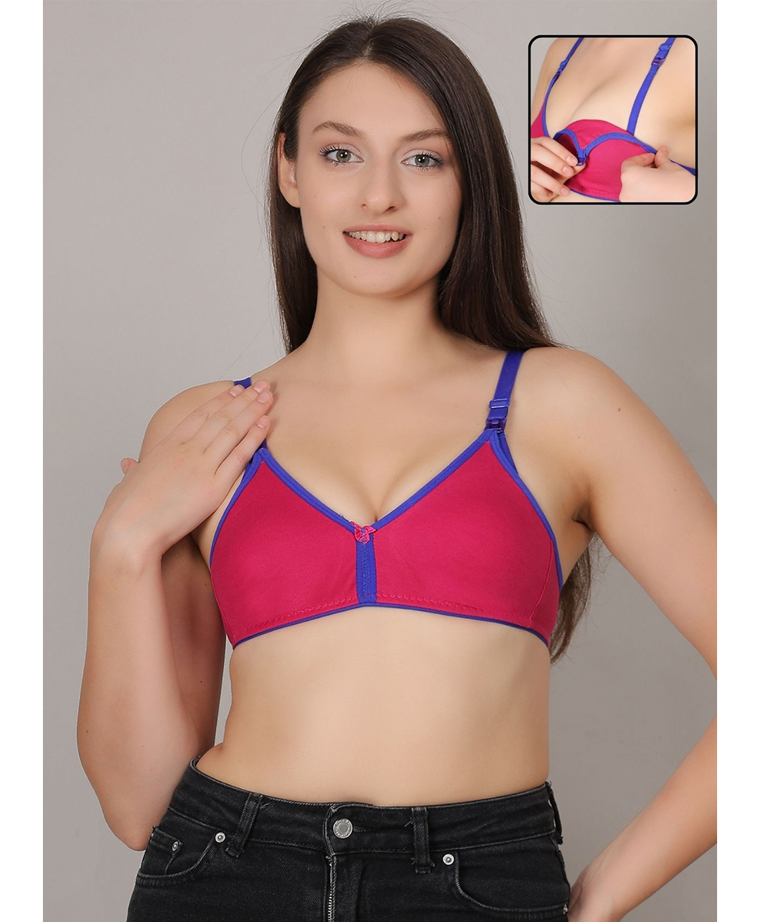 Fabme Cotton Knit Solid Non Padded Seamless Maternity Bra With Side Open Nursing Access - Dark Pink-image-23