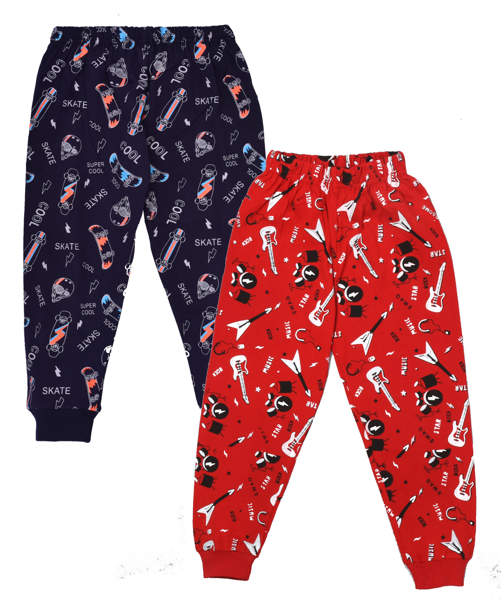 Kiwi Pack Of 2 Cotton Knit Guitar Printed Lounge Pant - Red & Blue-image-38