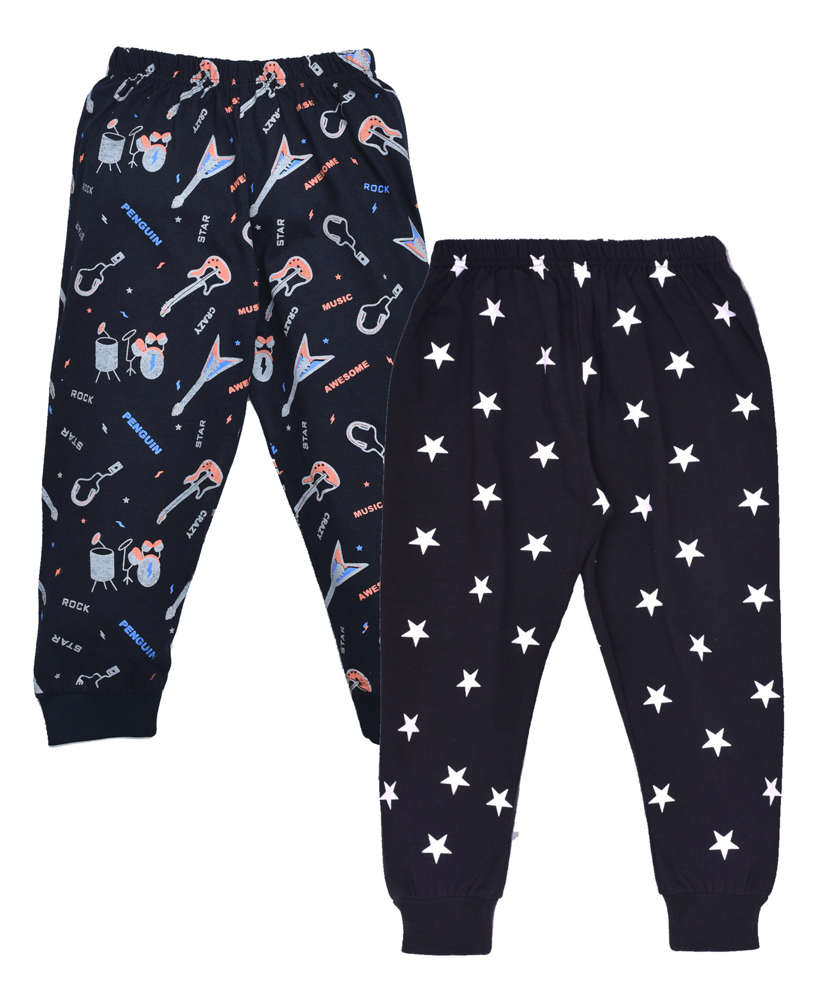 hrit Kiwi Pack Of 2 Cotton Knit Star Printed Lounge Pant - Blue & Black-picture-25