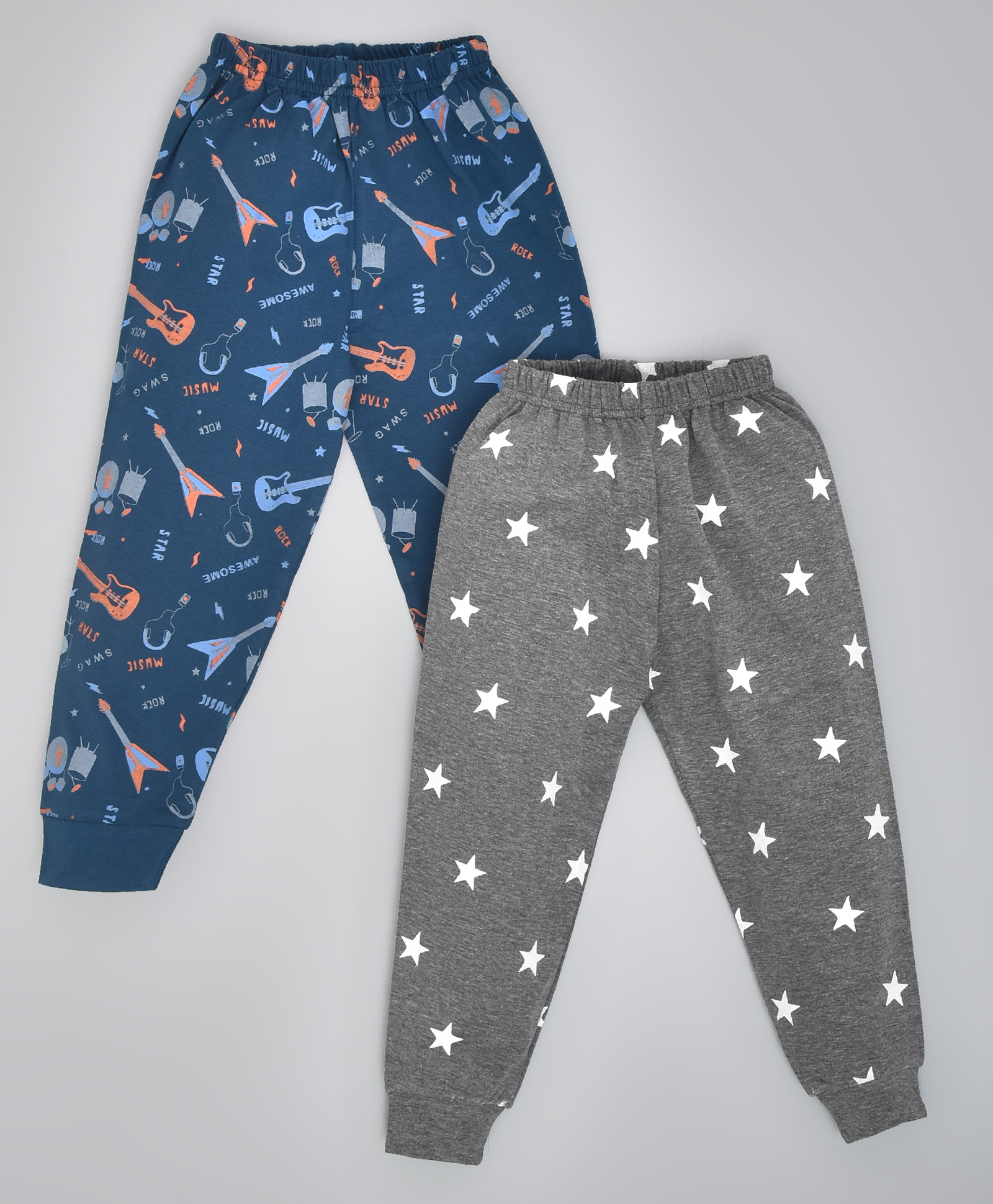 hrit Kiwi Pack Of 2 Cotton Knit Stars Printed Lounge Pant - Blue & Grey-picture-35